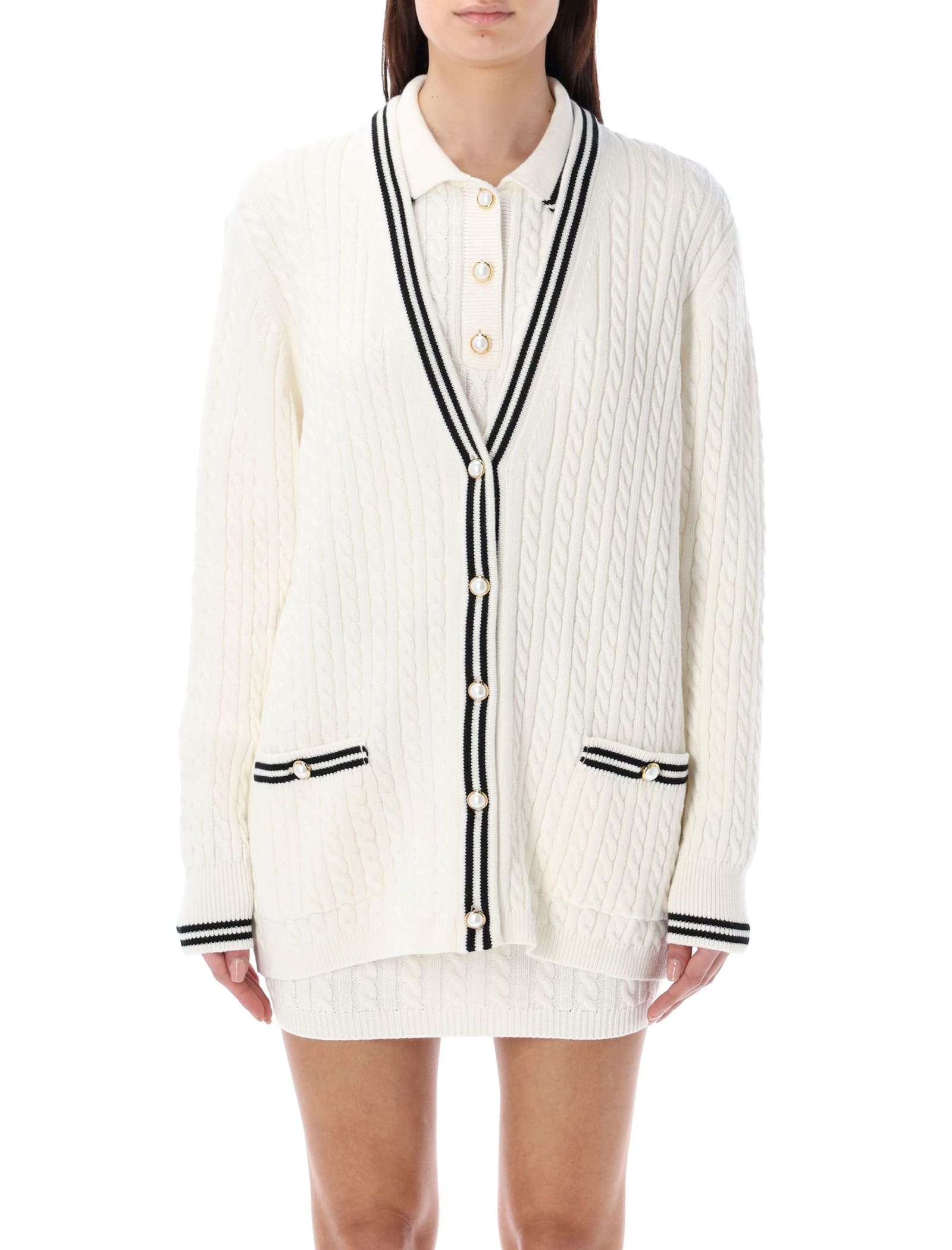Shop Alessandra Rich Knitted Cardigan In White
