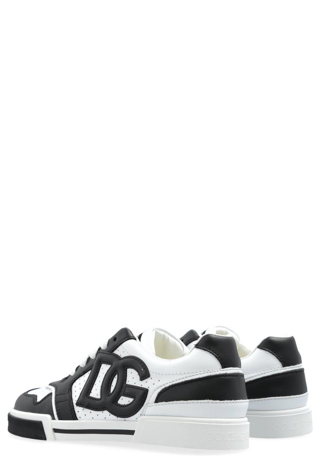 Dolce & Gabbana Logo-appliqué Leather Sneakers In Black