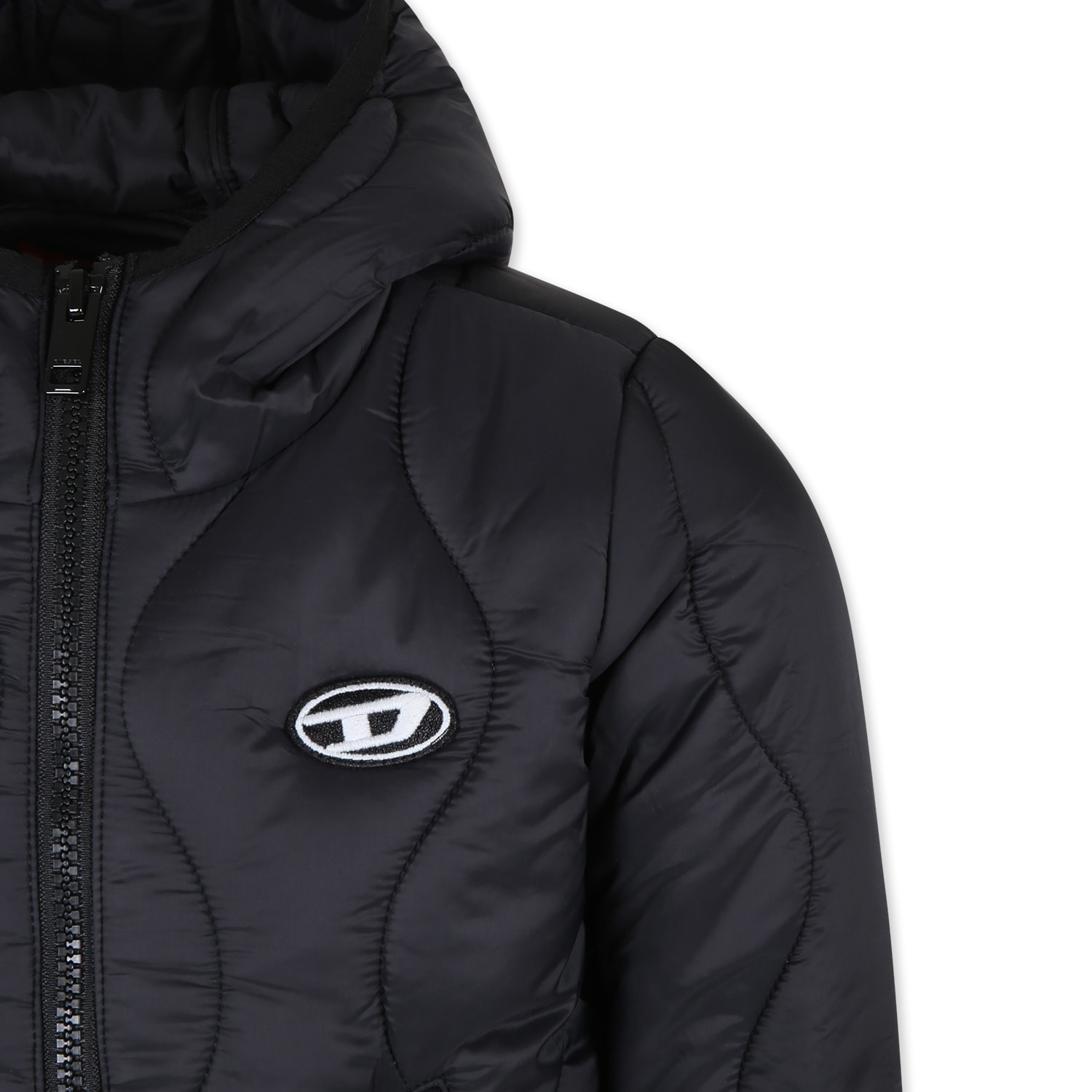 Shop Diesel Black Down Jacket For Kids With Logo