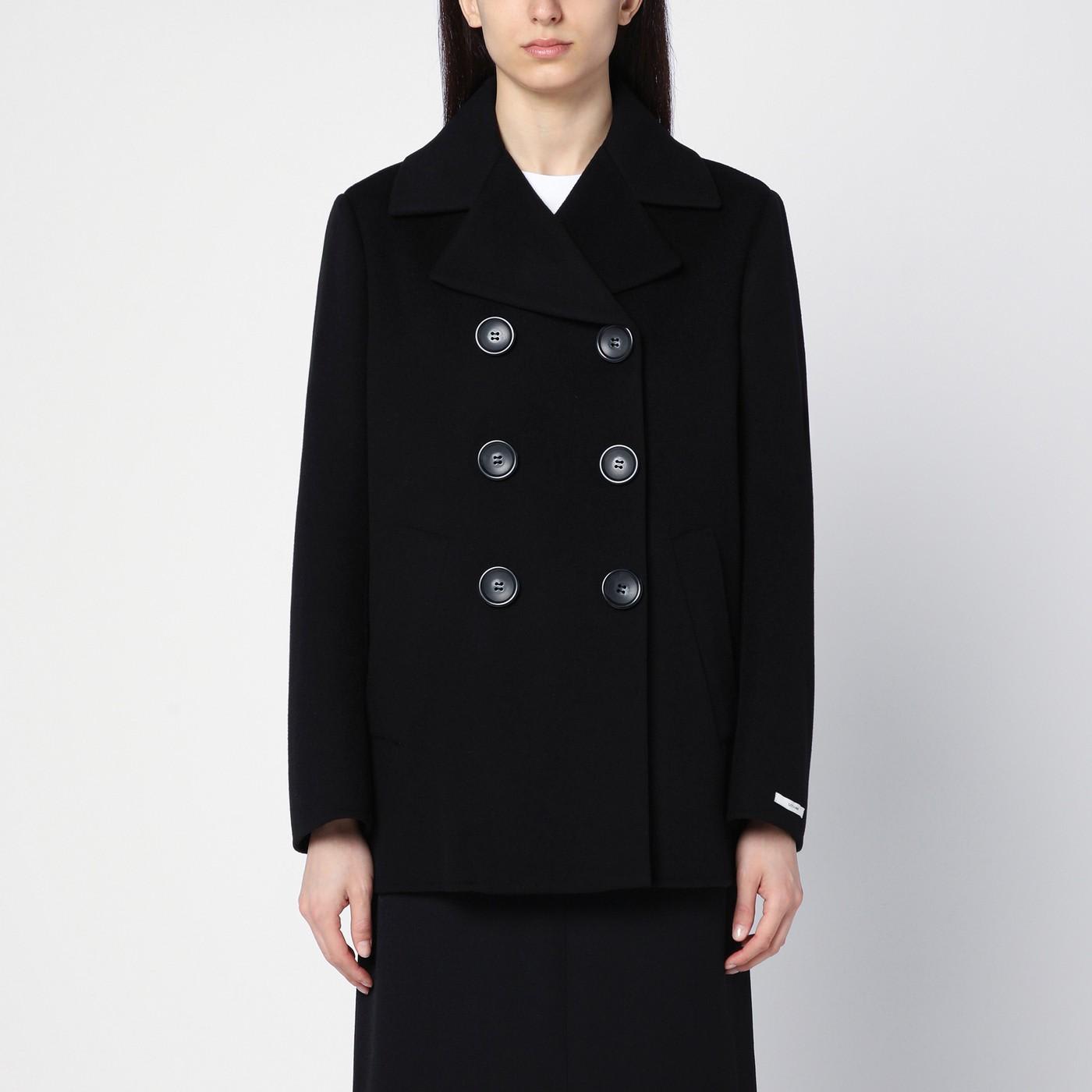 SportMax Black Double-breasted Wool Short Coat