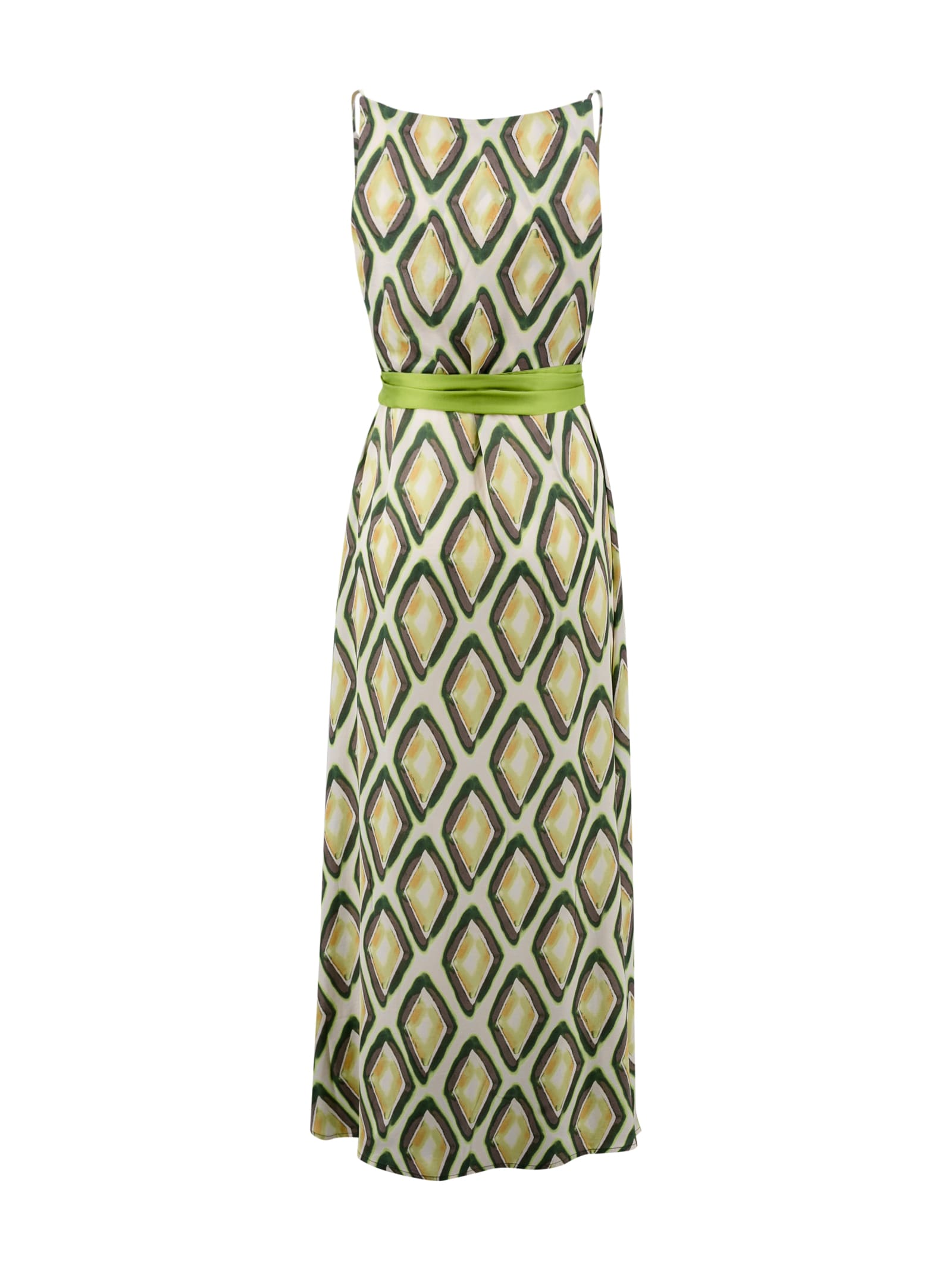 Shop Surkana Printed Satin Long Dress Green