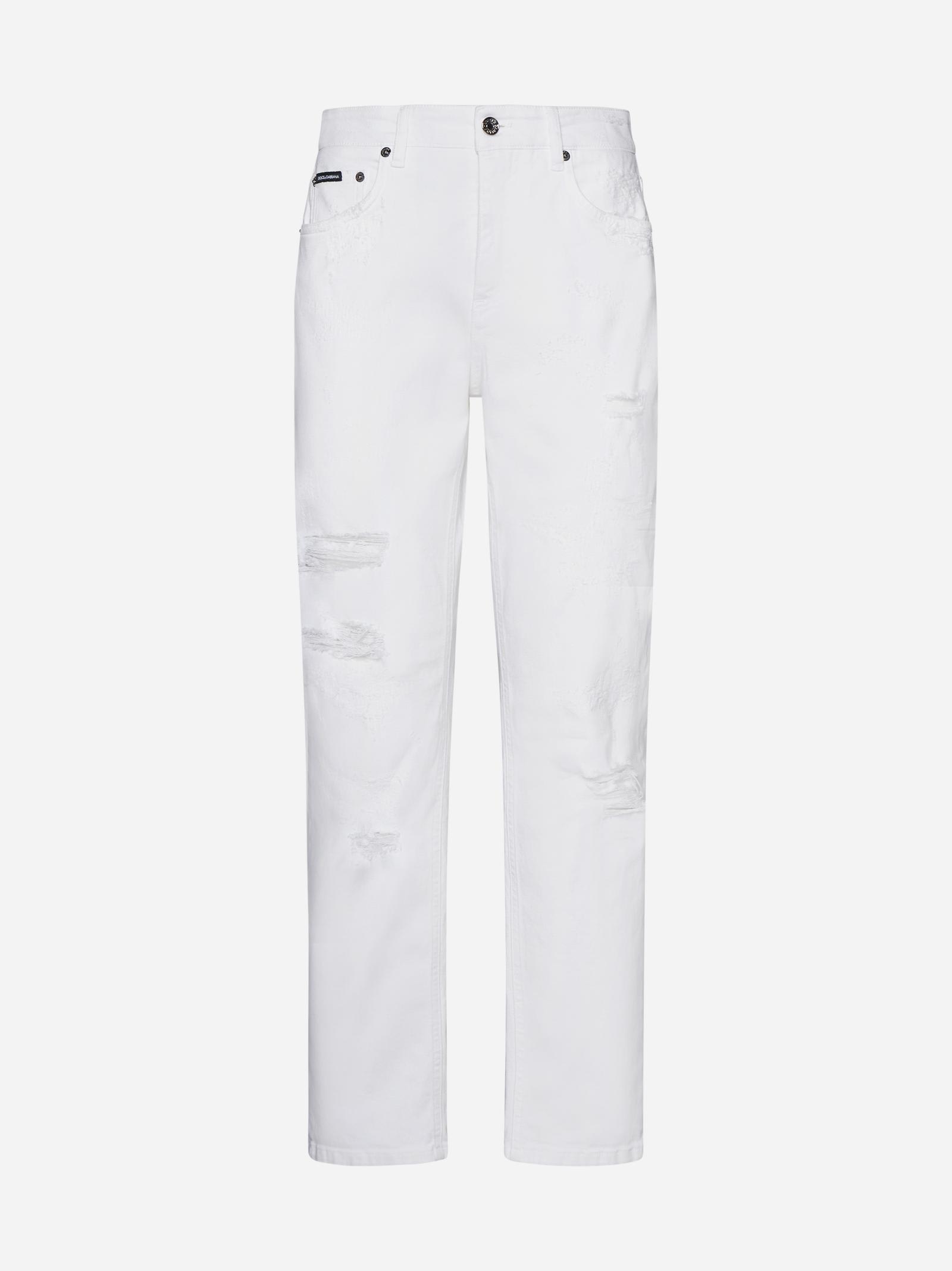 Dolce & Gabbana Rips Boyfriend Jeans In White