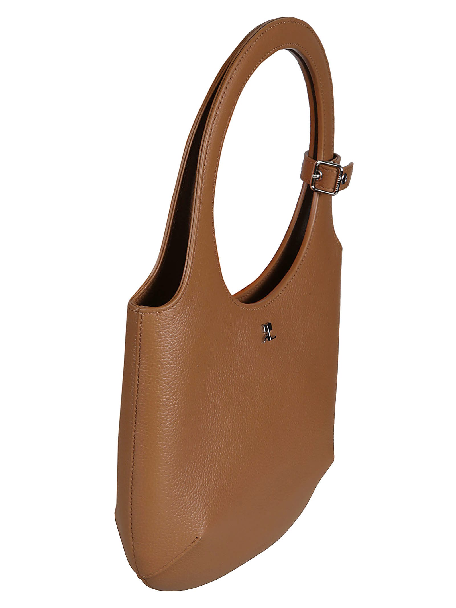 Shop Courrèges Holy Grained Leather Tote In Tabacco