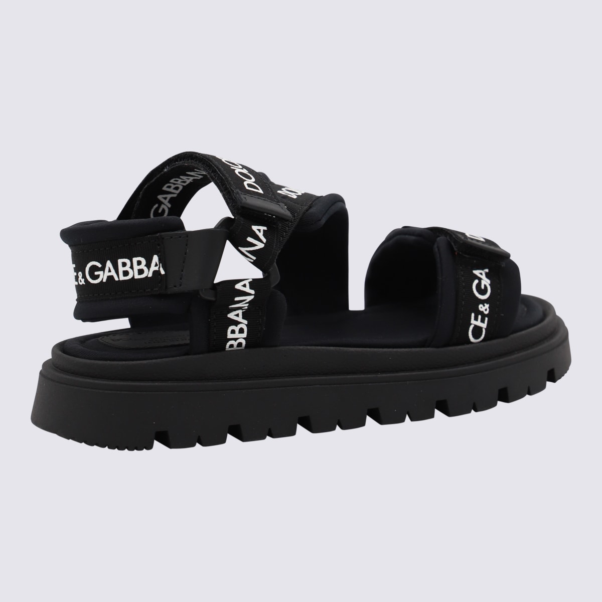Shop Dolce & Gabbana Black Cotton And Leather Sandals