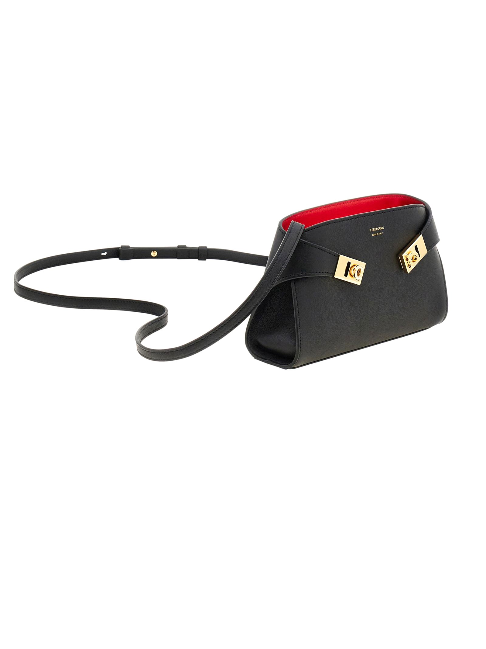 Shop Ferragamo Black Calf Leather Mini Hug Cross Body Bag