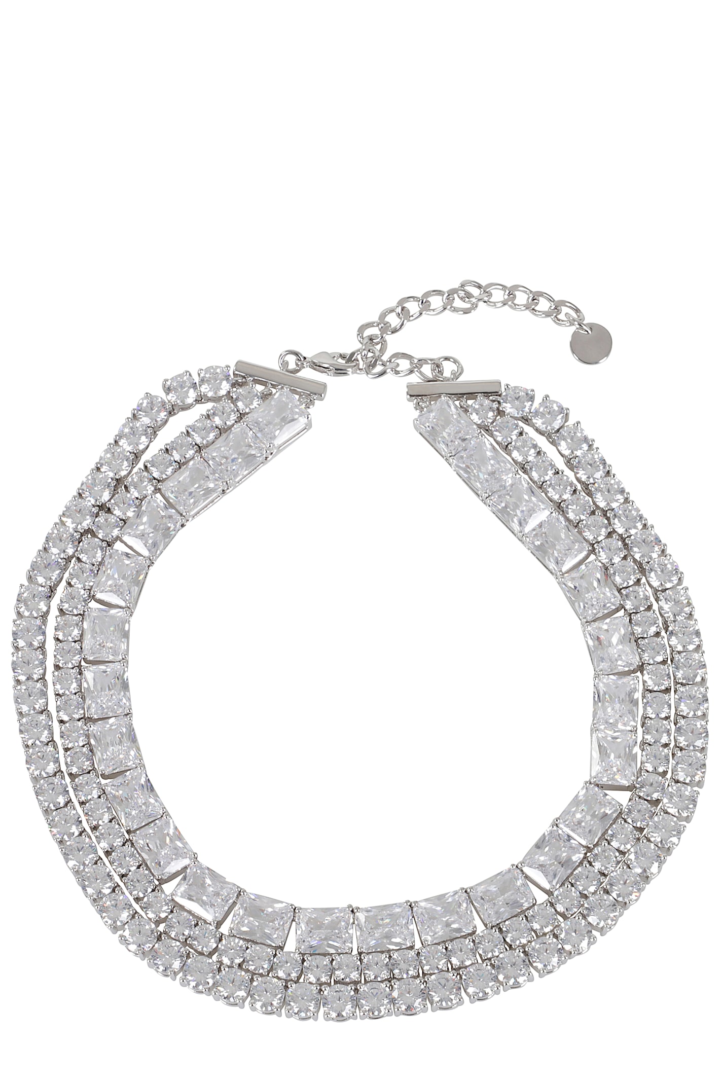 Self-portrait Multi-row Cubic Zirconia Choker In Silver Plated Brass In Metallic