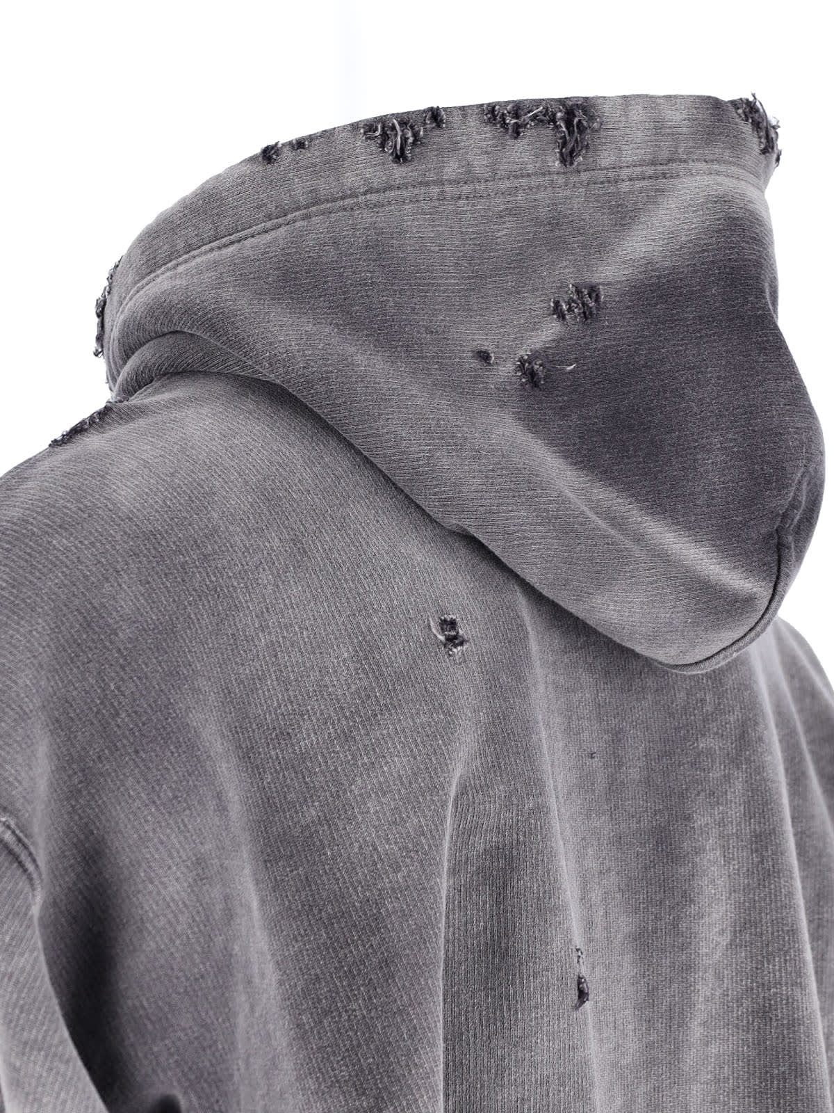 Miharayasuhiro Hooded Sweatshirt With Distressed Finish And Front Pockets In Black