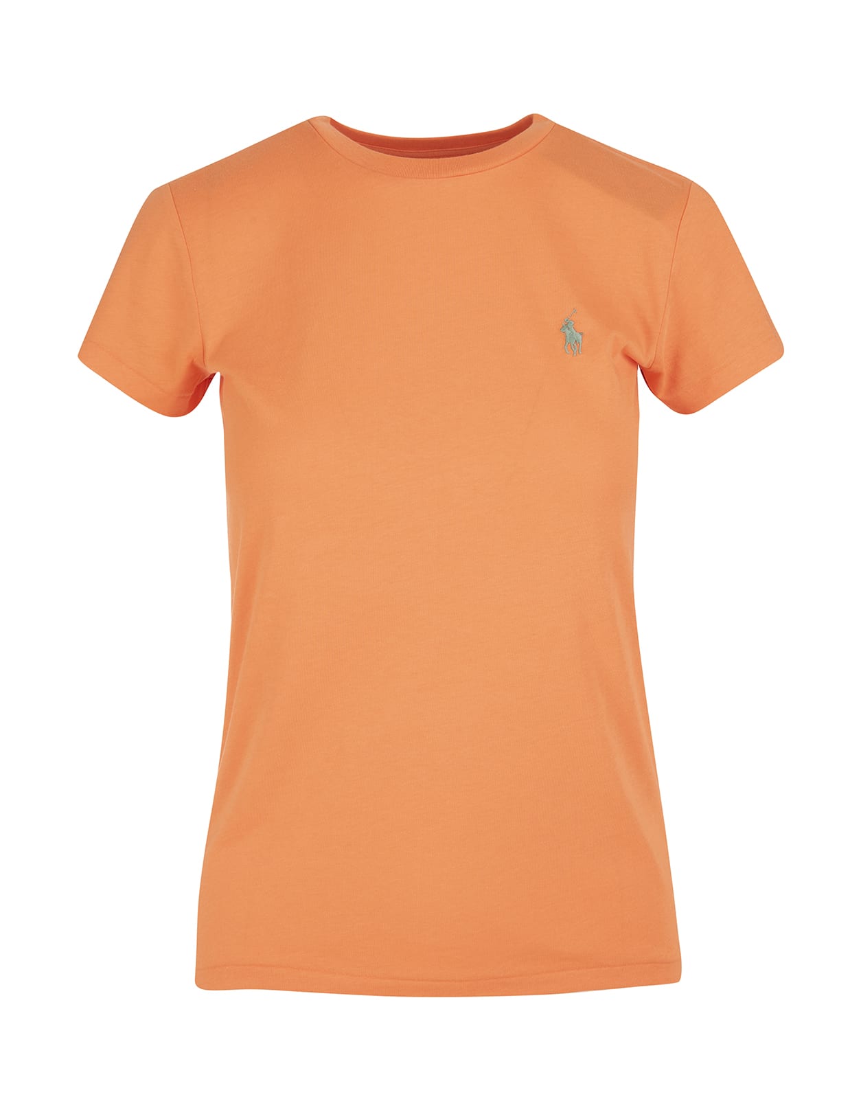 Ralph Lauren Woman Basic Orange T-shirt With Sage Green Pony