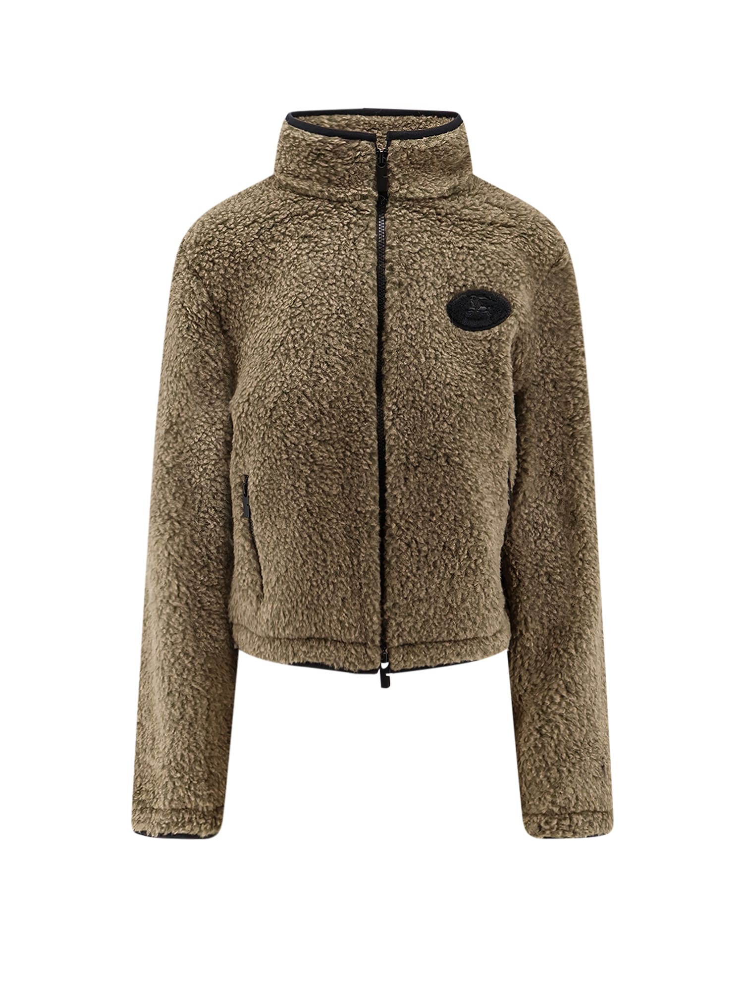 Burberry Ekd Patch Faux Fur Zip-up Jacket In Brown