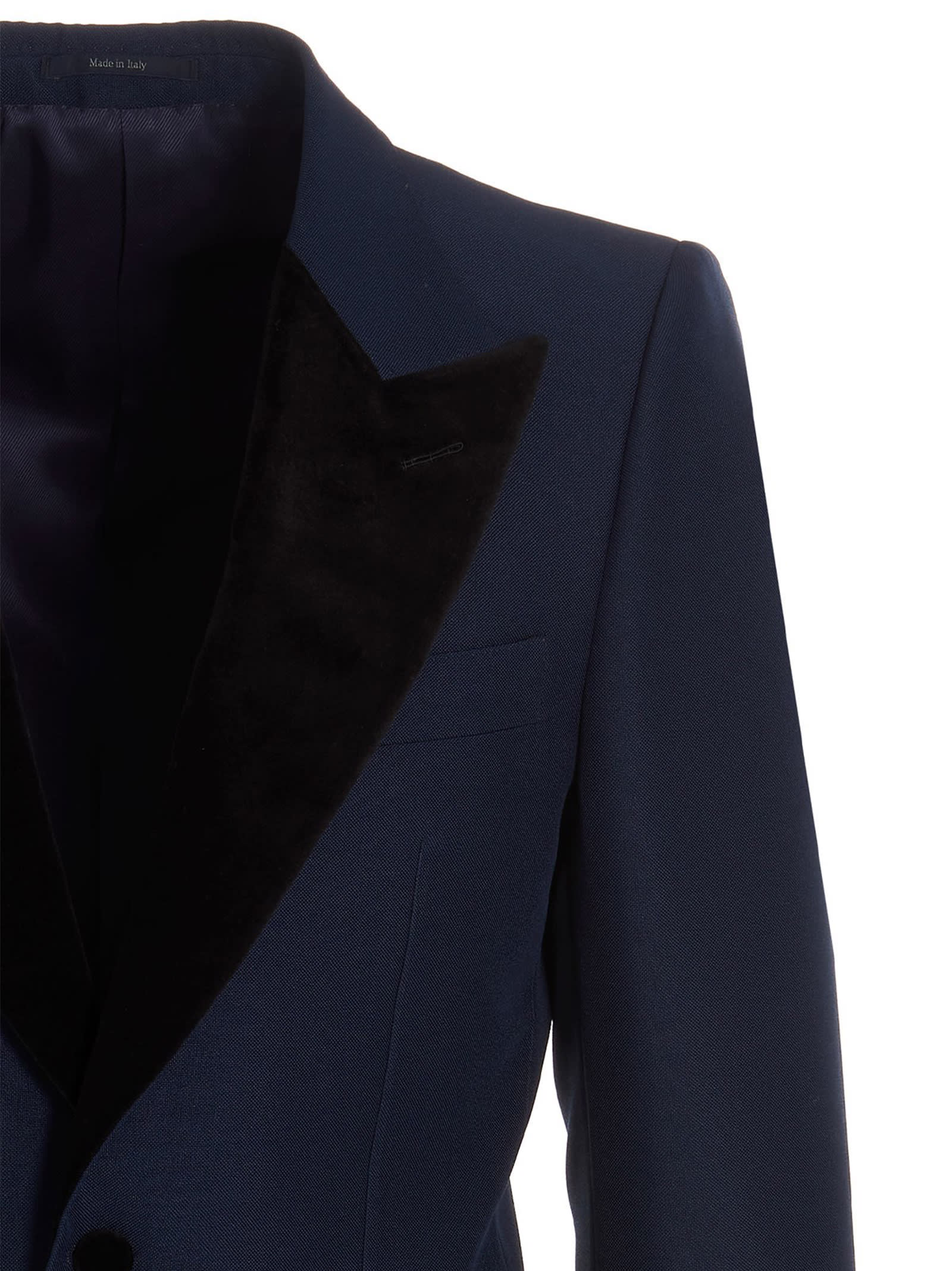 Shop Gucci Velvet Lapels Blazer Jacket In Blue