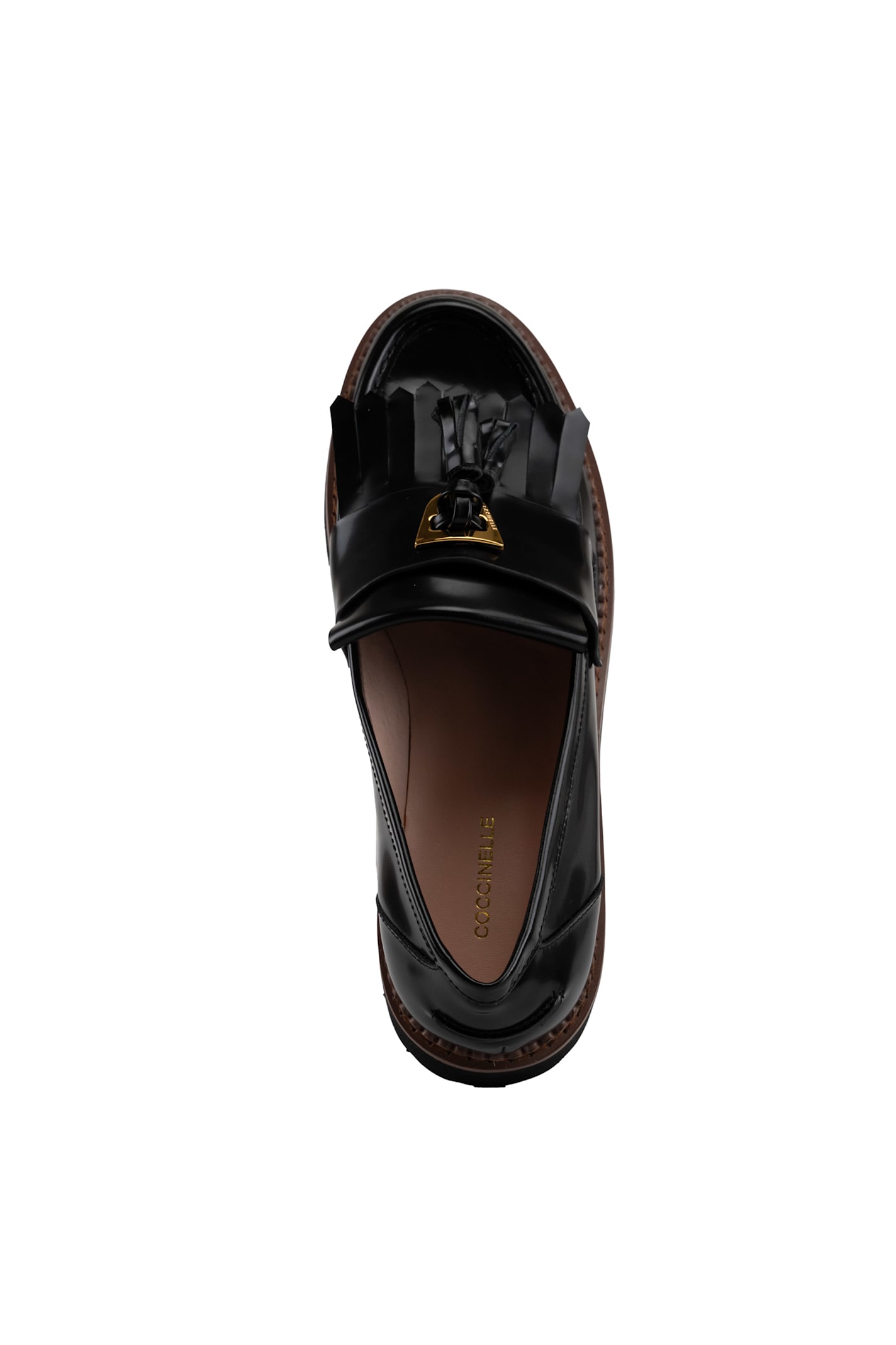 Shop Coccinelle Beat Shiny Leather Loafers With Fringes In Noir