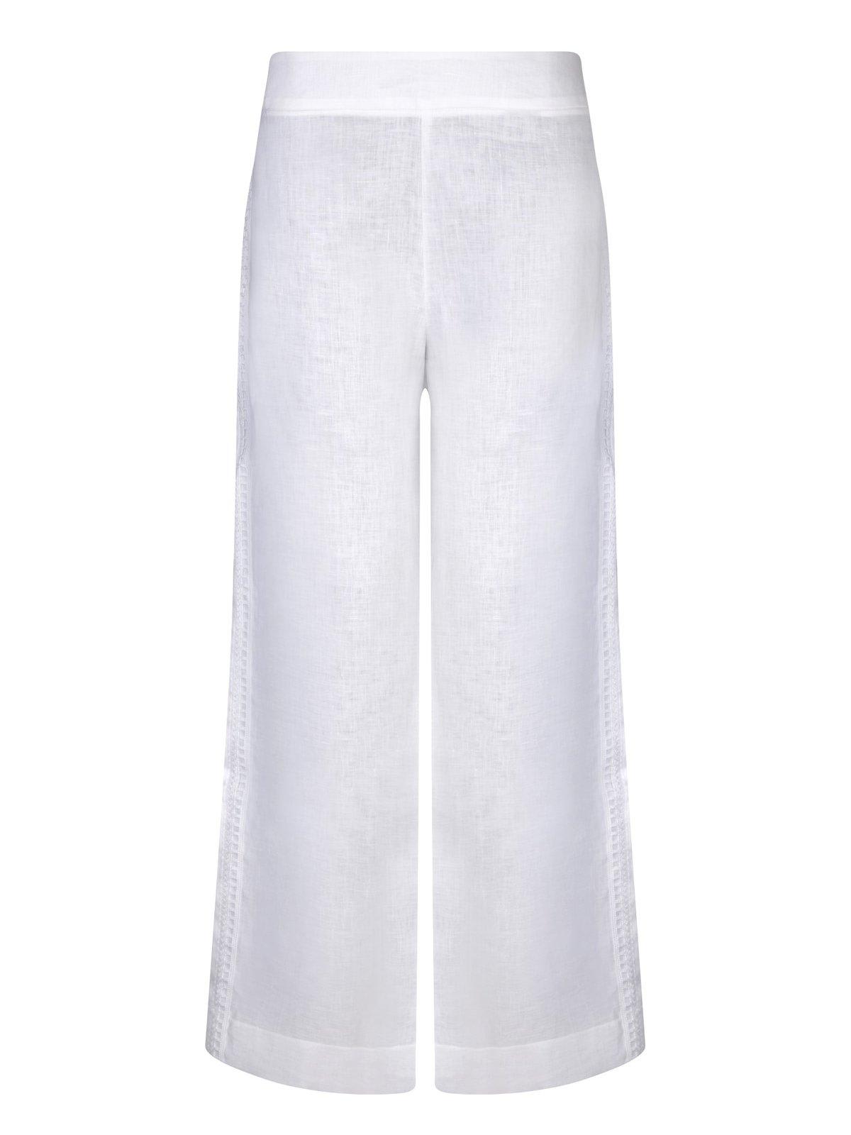 Shop Ermanno Scervino Embroidered Slub Texture Trousers In White