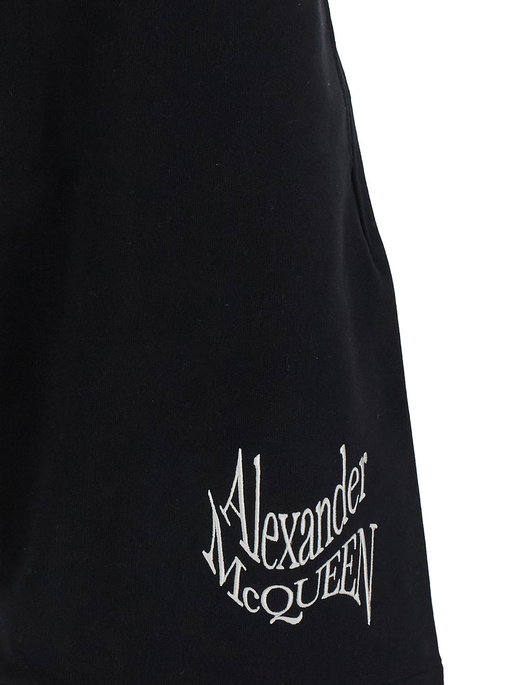 Shop Alexander Mcqueen Black Shorts With Contrasting Logo Lettering Print In Cotton Man