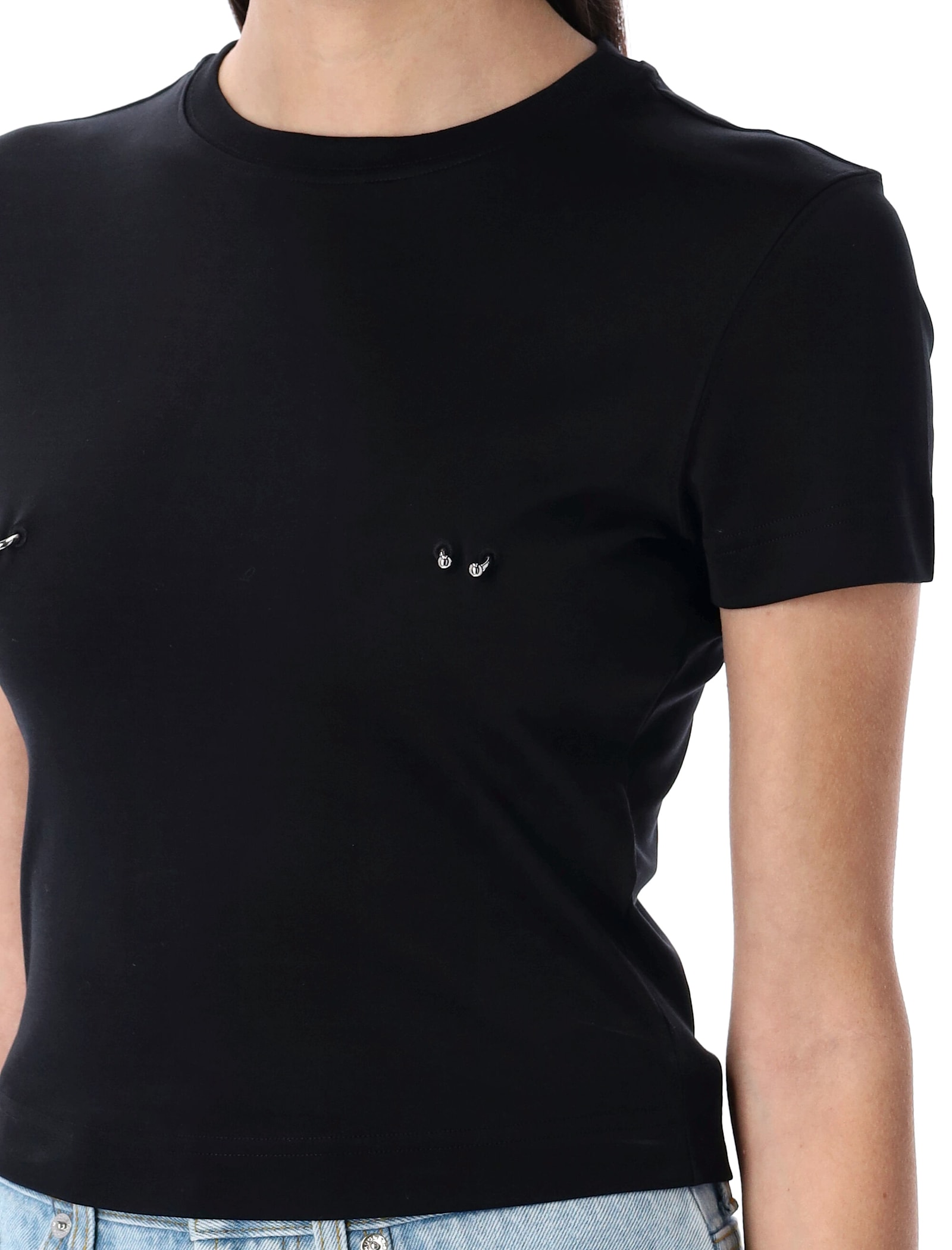 Mugler Cropped Tshirt Embellished Embellishments In Black