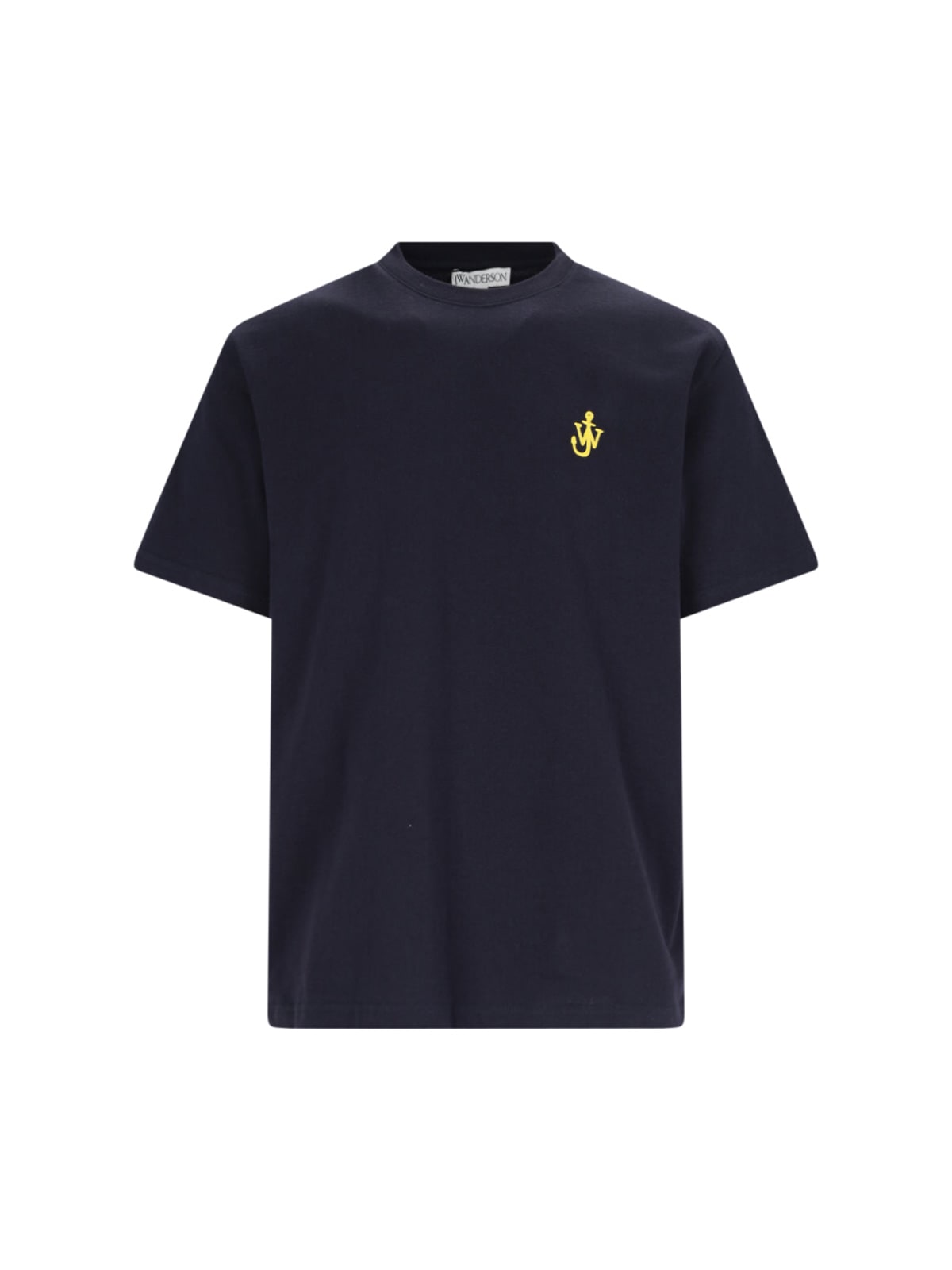 Jw Anderson Blue Crewneck T-shirt With Logo Embroidery On The Front In Darknavy