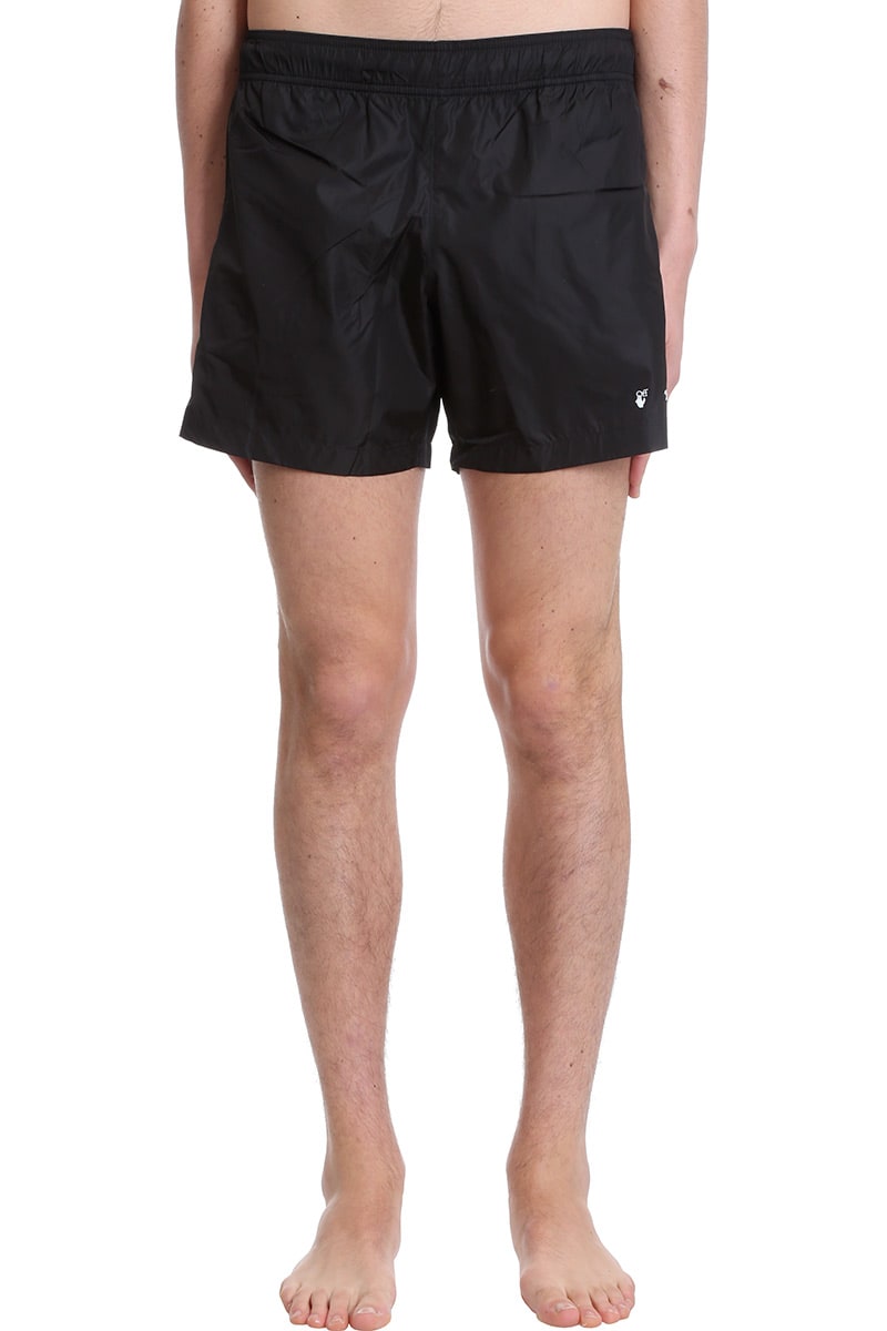 OFF-WHITE OW LOGO BEACHWEAR IN BLACK SYNTHETIC FIBERS,OMFA003R21FAB0011001