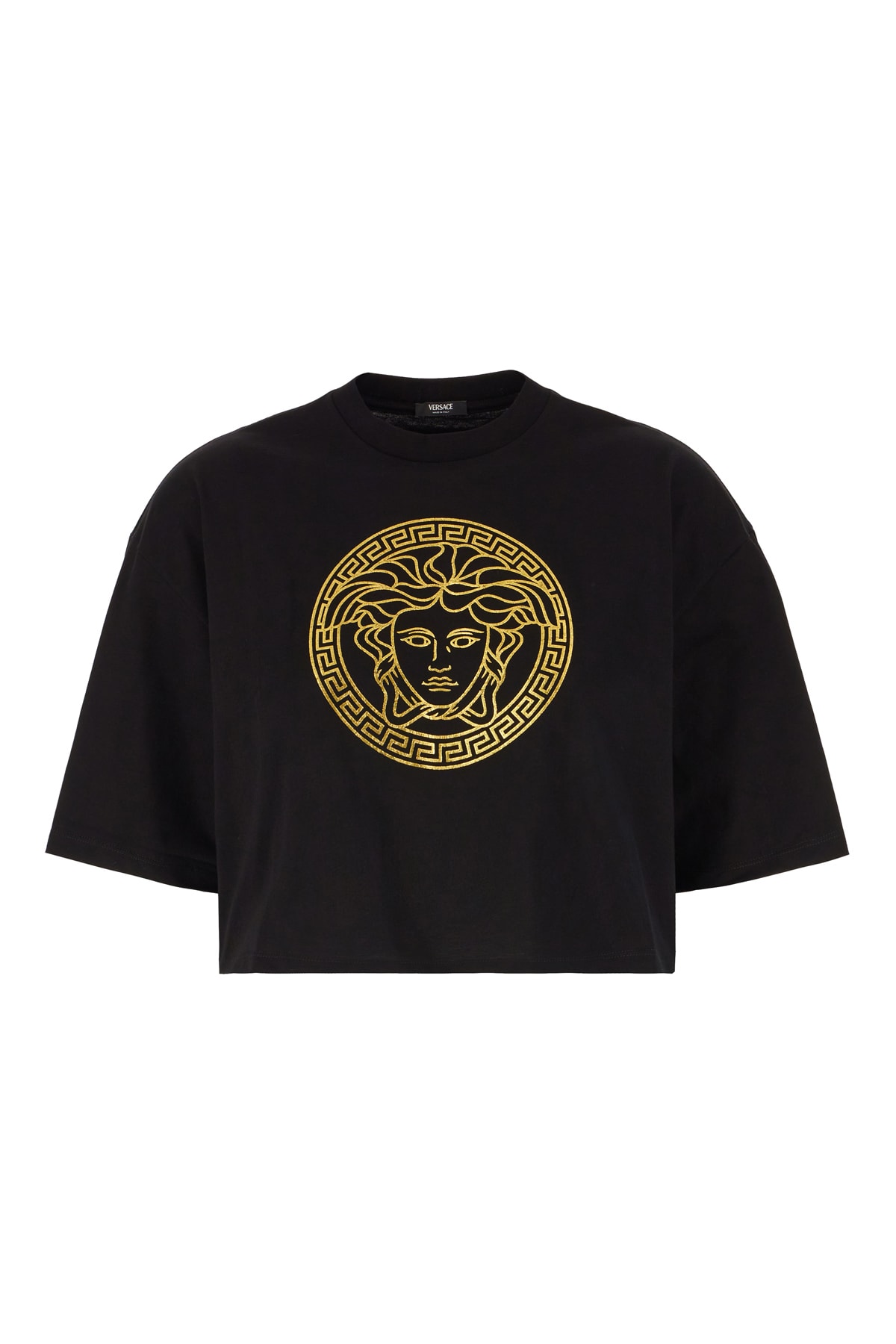 Versace Black Cotton Oversize T-shirt In Blackgold