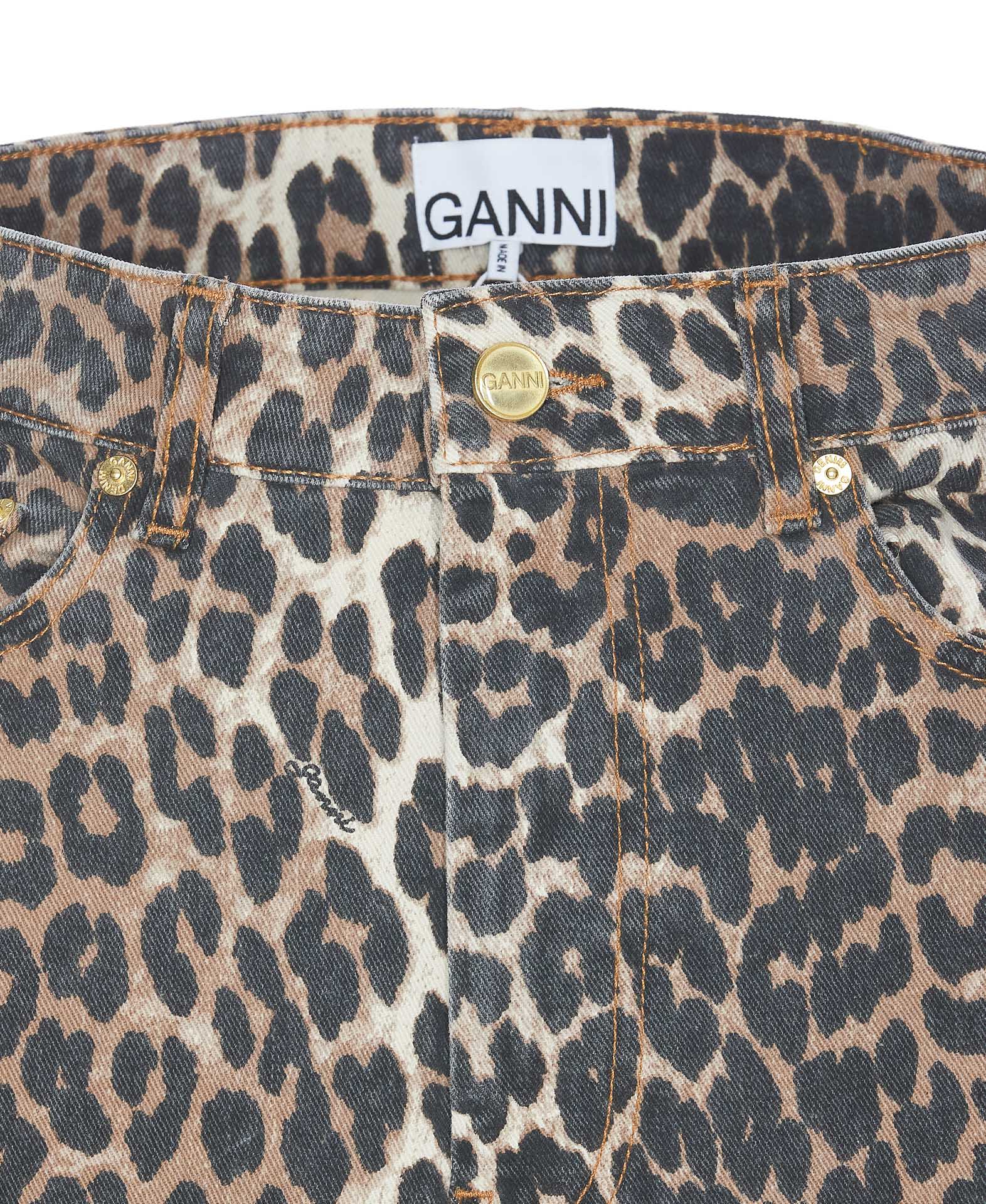 Shop Ganni Midi Denim Animalier Skirt In Brown