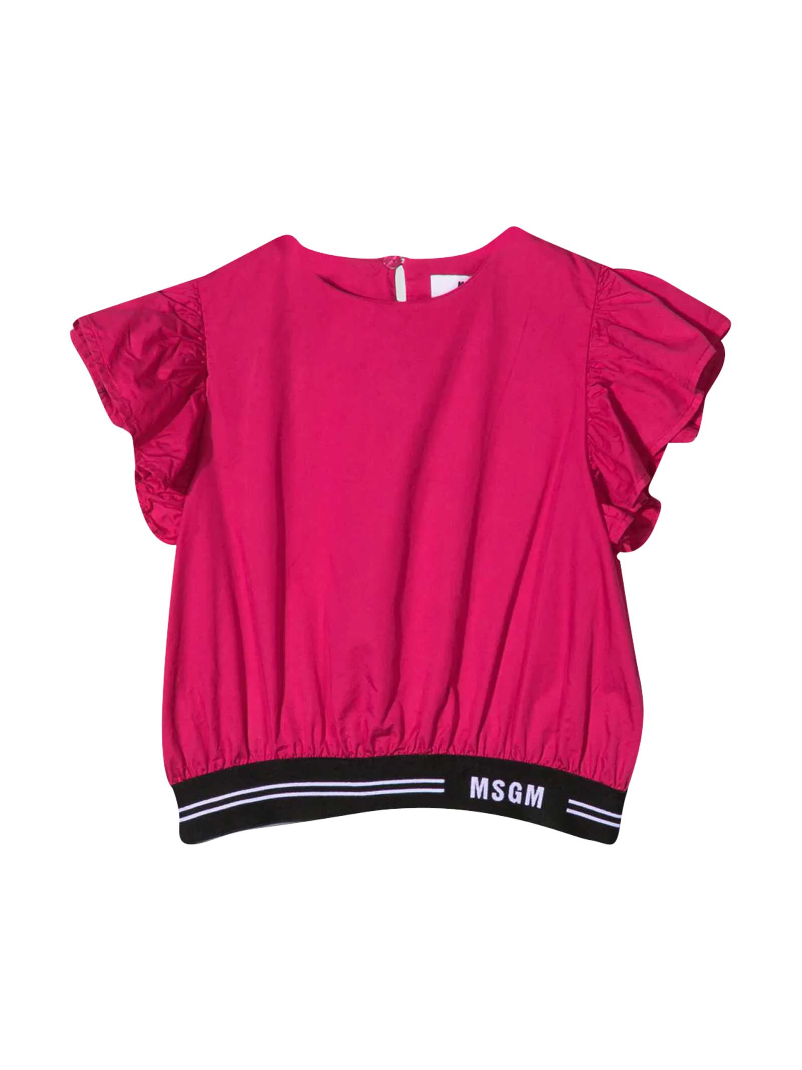 MSGM FUCHSIA TEEN BLOUSE WITH BLACK LOGOED BAND,MS026885 135T