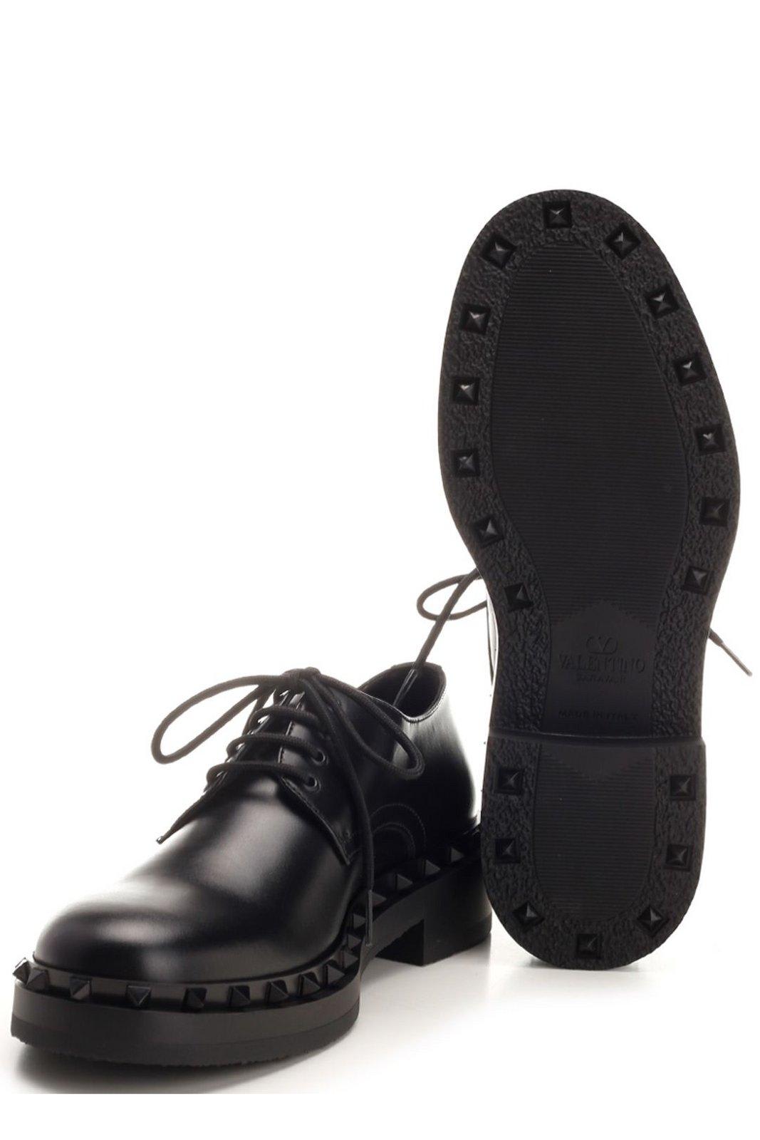Shop Valentino Garavani Rockstud Round Toe Lace-up Shoes In Black