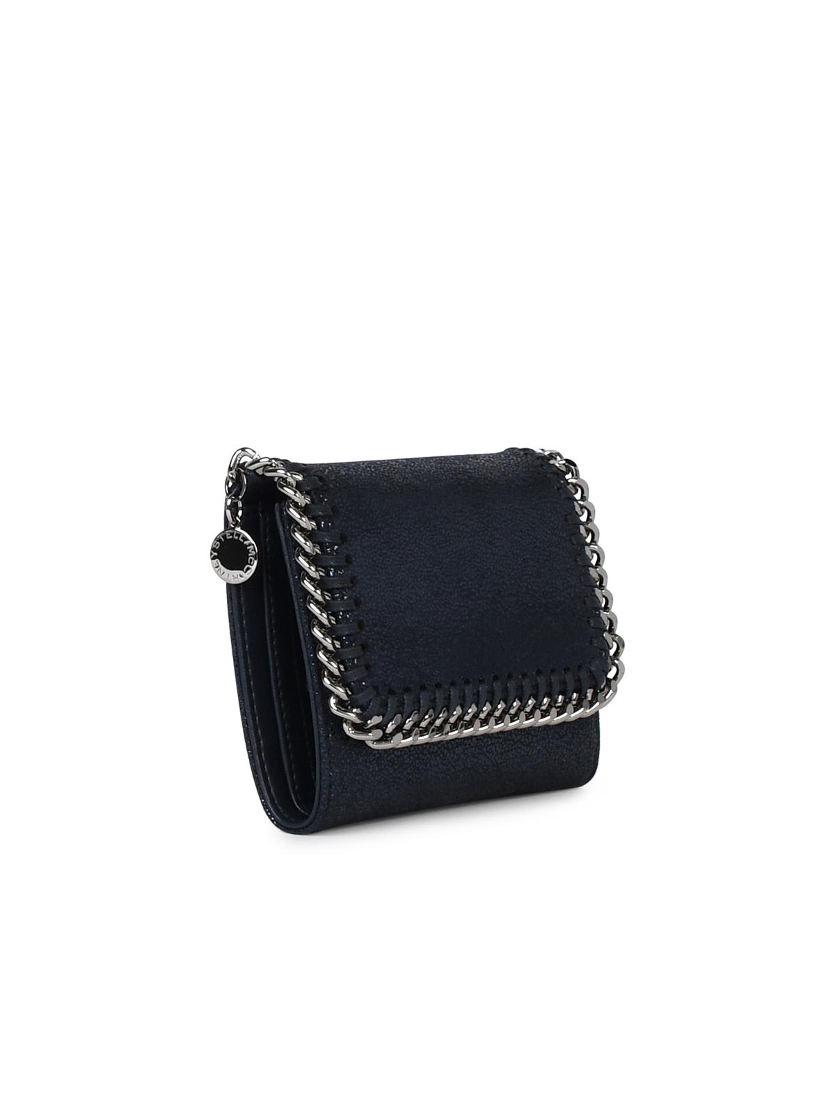 Shop Stella Mccartney Small Falabella Tri-fold Blue Recycled Polyester Wallet