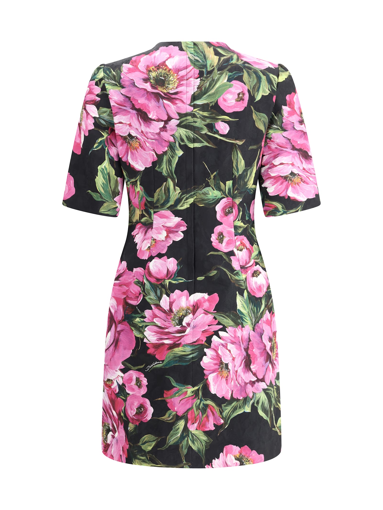 Shop Dolce & Gabbana Peony Print Mini Dress In Peonie Fuxia F.nero