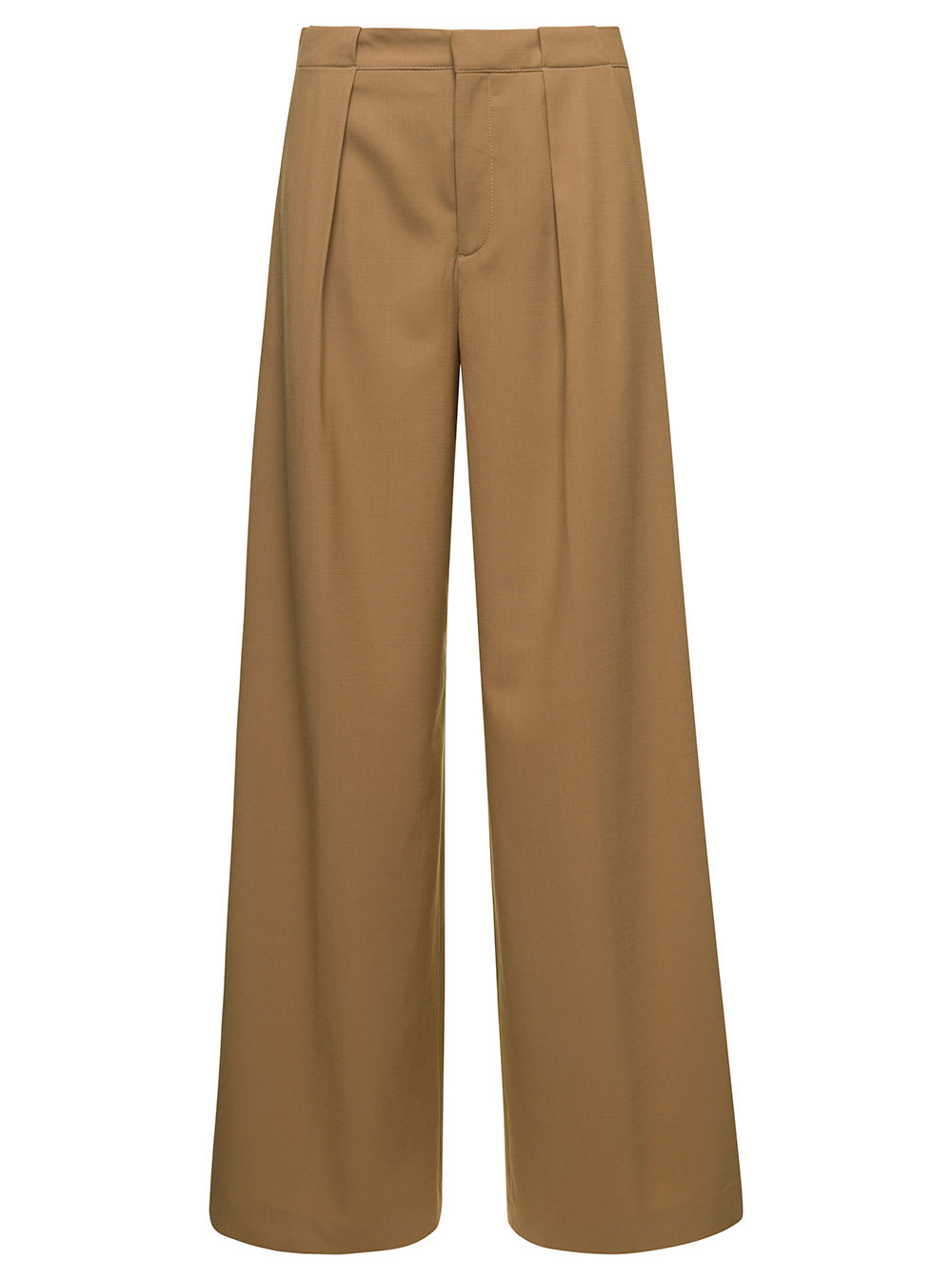 CLOSED BROWN LOOSE PANTS WITH CONCEALED FASTENING AND BELT LOOPS IN WOOL BLEND WOMAN