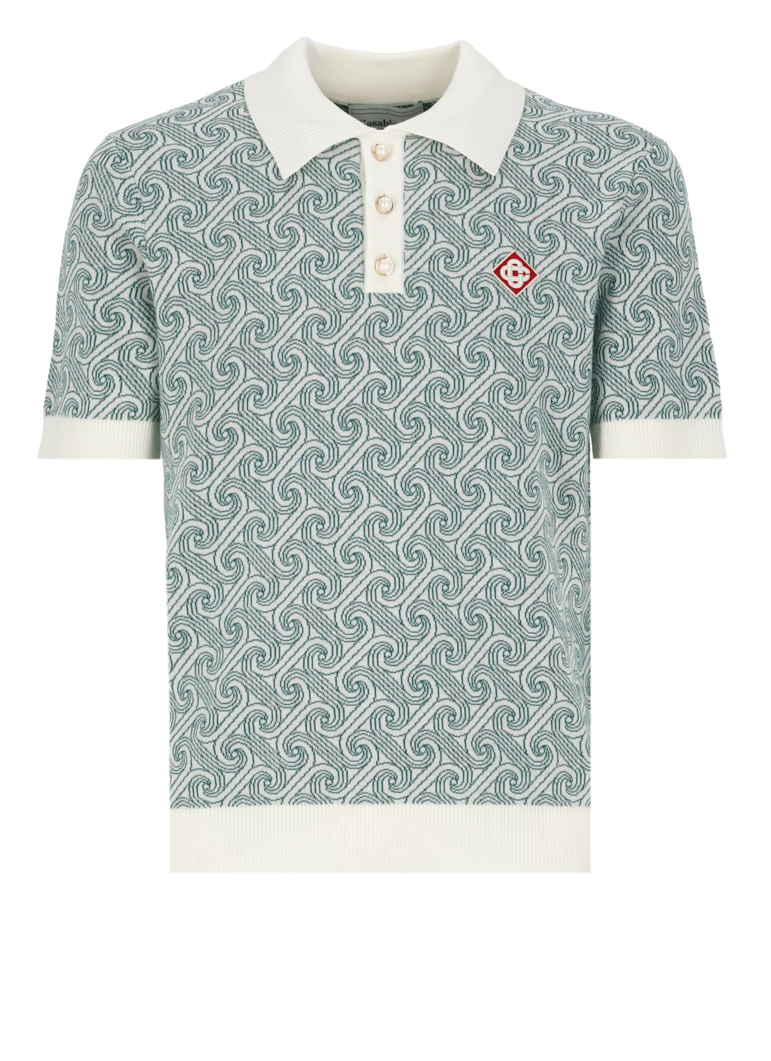 Shop Casablanca Column Jacquard Monogram Polo Shirt In Green