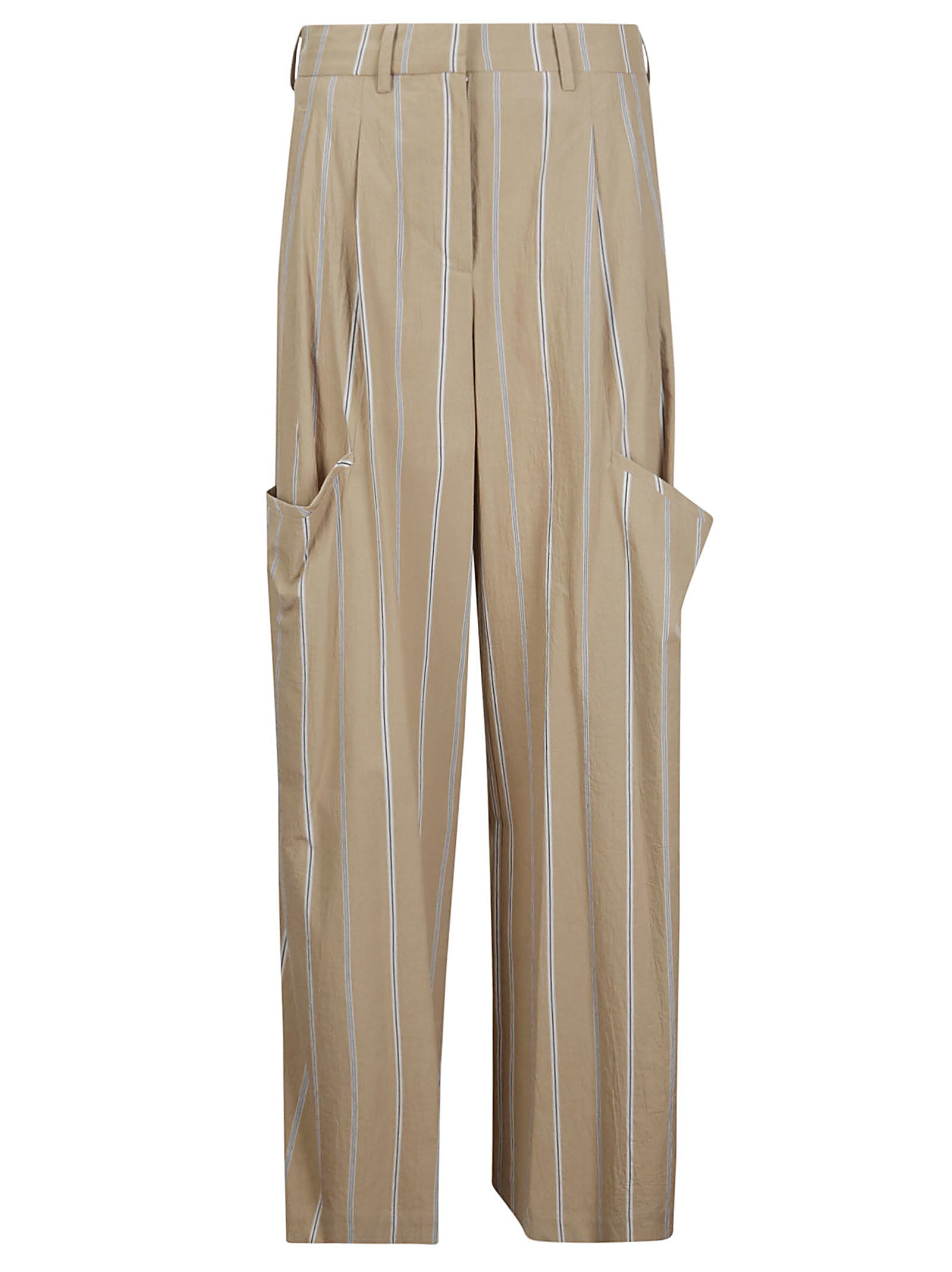 Shop Jejia Rayan Pant 3 In Beige Cotton Striped