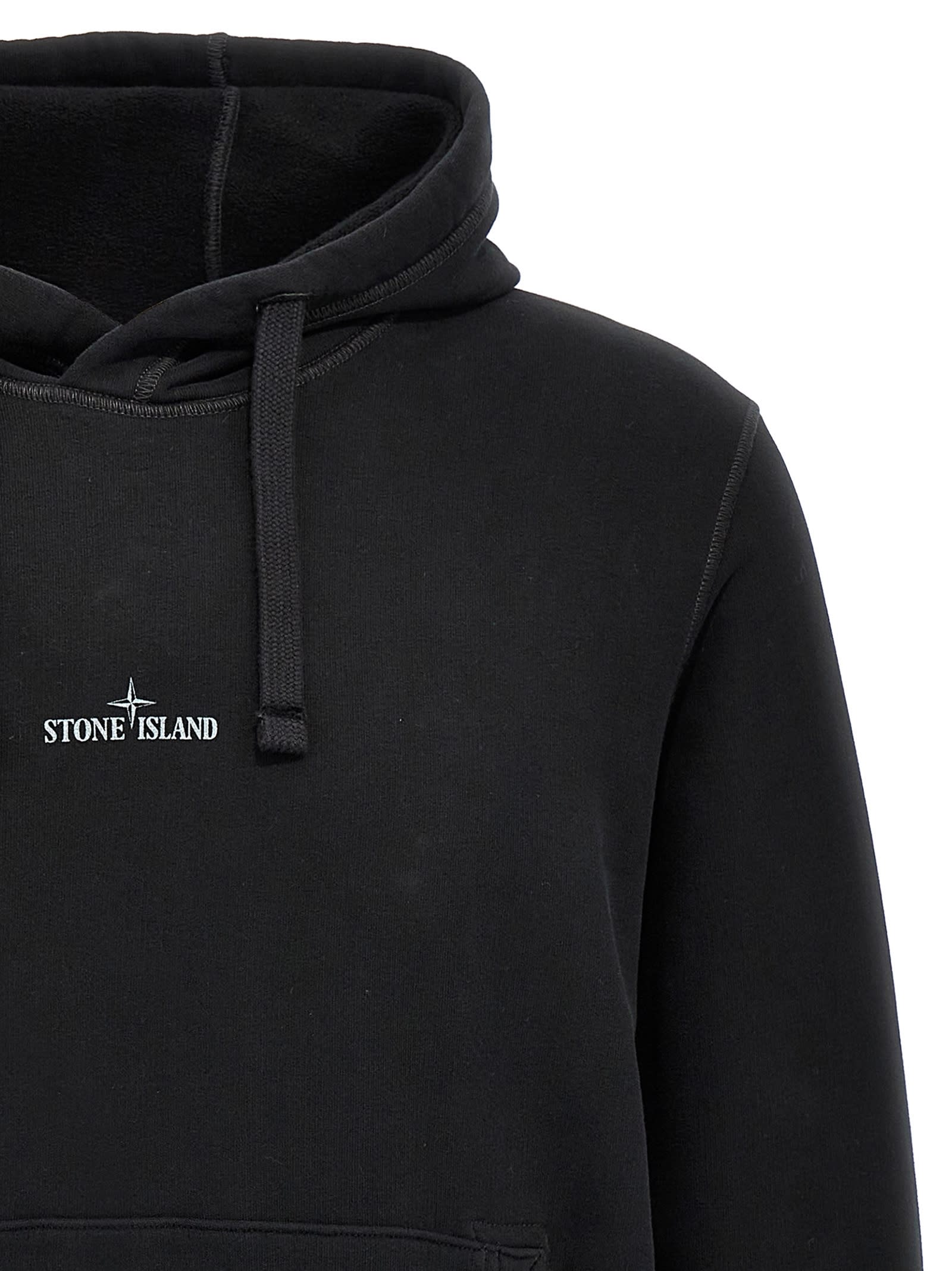 Shop Stone Island Logo Embroidery Hoodie In Black