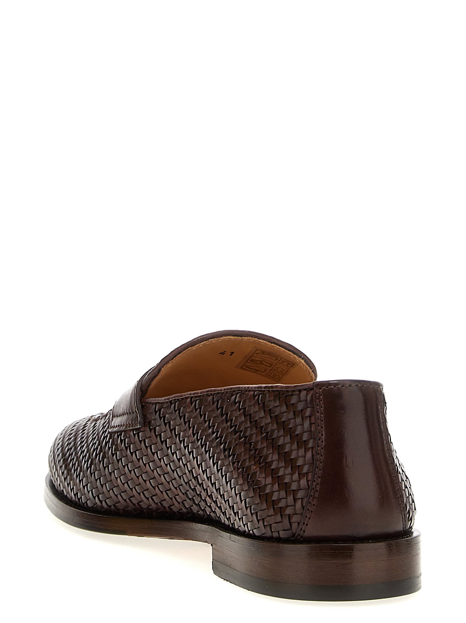 Brunello Cucinelli Woven Leather Penny Loafer In Brown