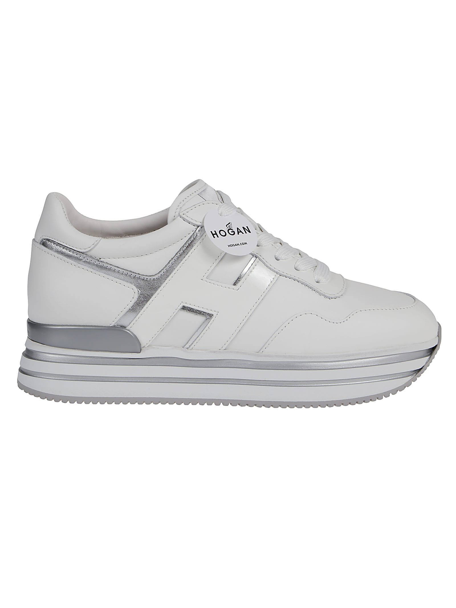 Shop Hogan Midi Platform H483 Sneakers In Bianco/argento
