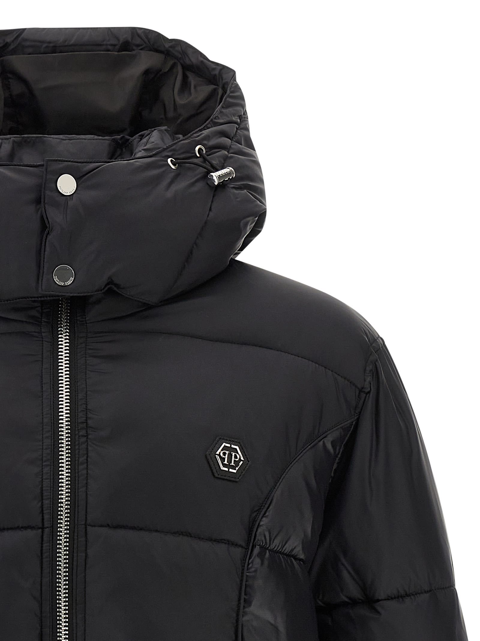 Philipp Plein Logo Patch Down Jacket Puffer Jackets Black In Black