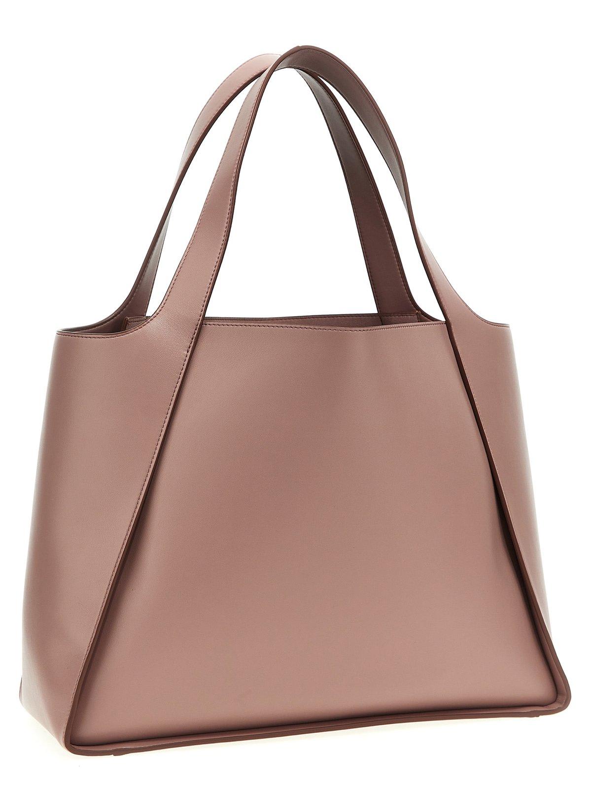Shop Stella Mccartney Logo Perforated Open Top Tote Bag In Powder