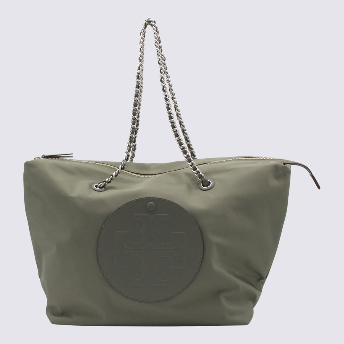 Tory Burch Chain Handle Tote Bag With Metal Eyelets In Gray