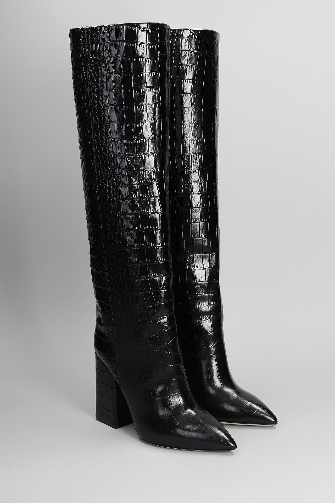 Shop Paris Texas Knee-High Croc-Embossed Leather Boots