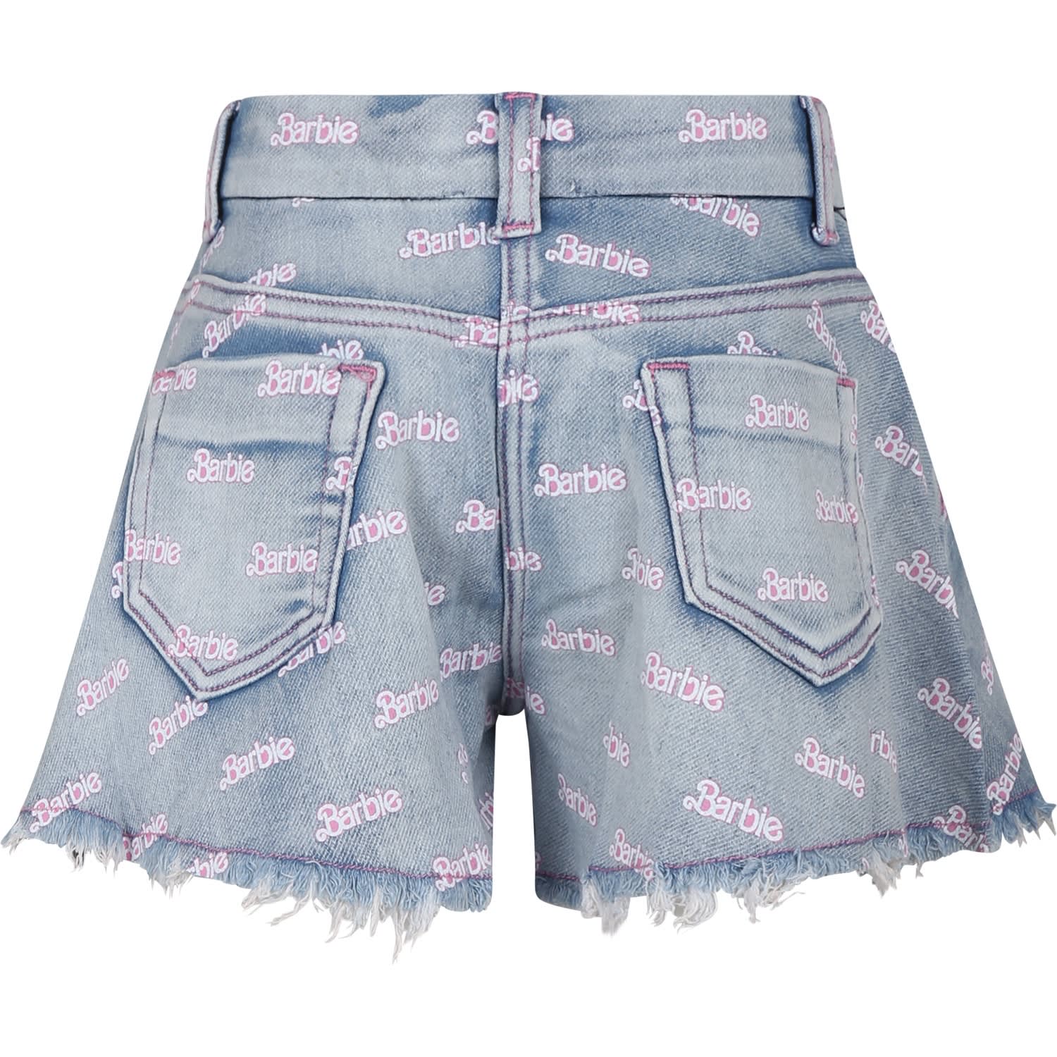 Shop Monnalisa Blue Shorts For Girl With All-over Writing In Navy