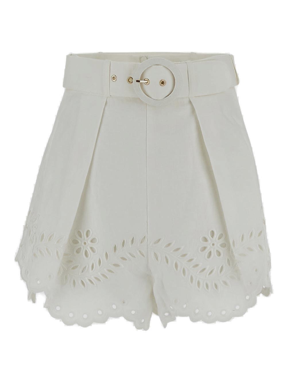 Shop Zimmermann Junie Embroidered Shorts In White