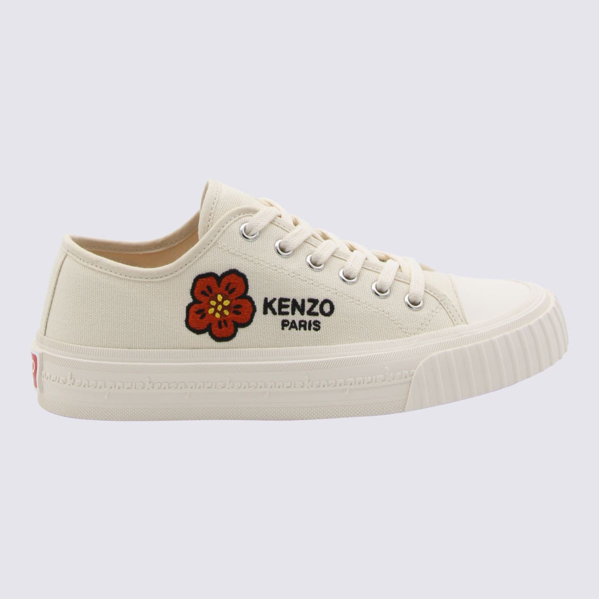 Shop Kenzo Cream Cotton Sneakers In White