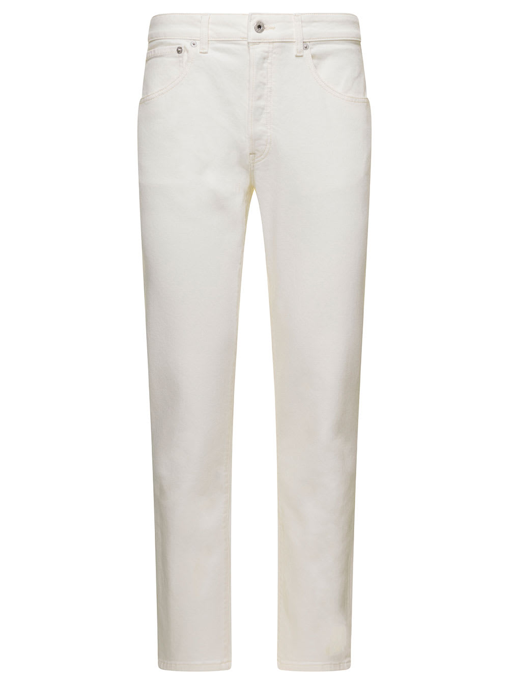 Shop Kenzo White 5-pocket Slim Jeans With Logo Patch In Stretch Cotton Denim Man In White/black
