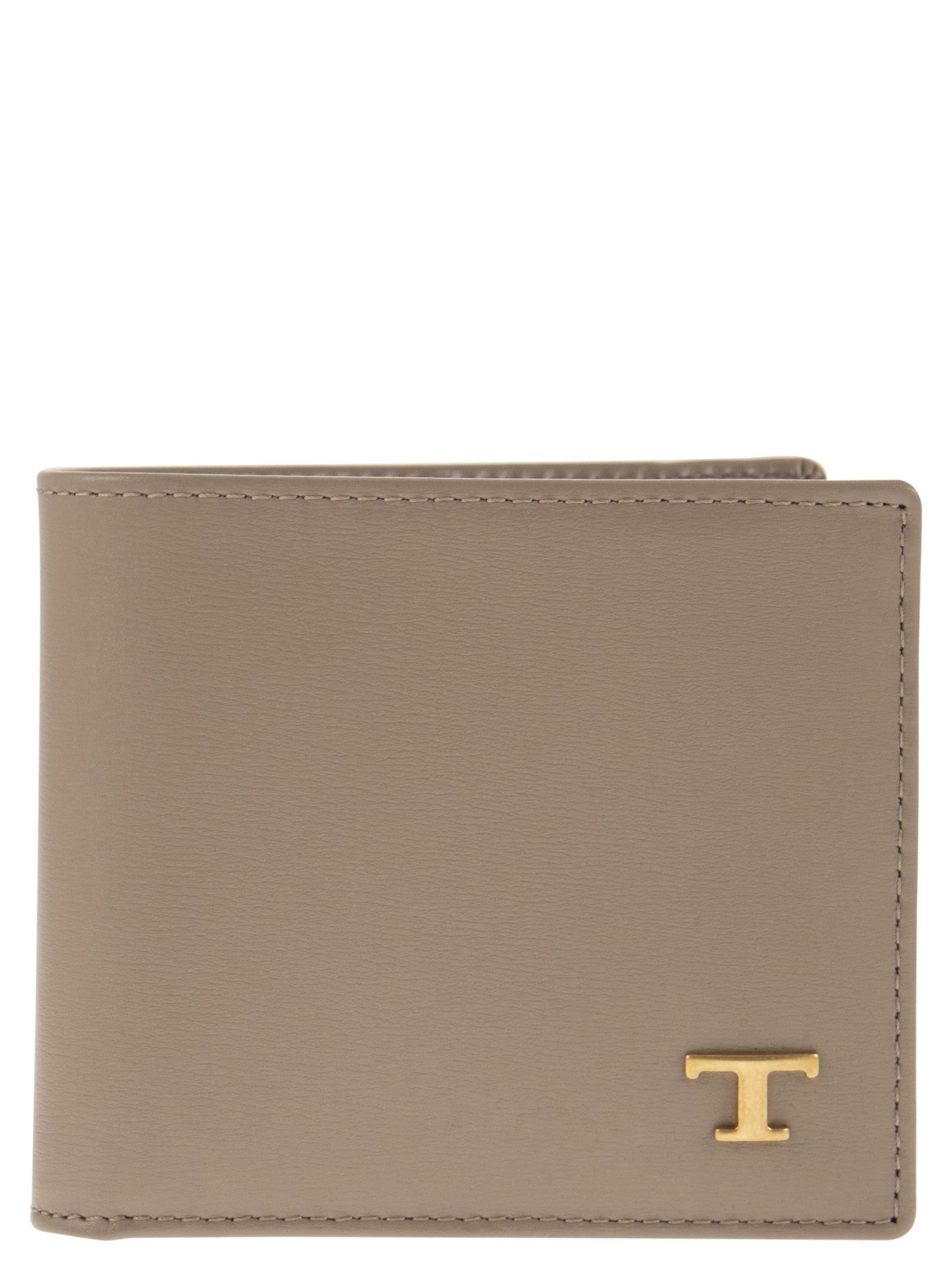 Shop Tod's Leather Wallet With Logo In Beige