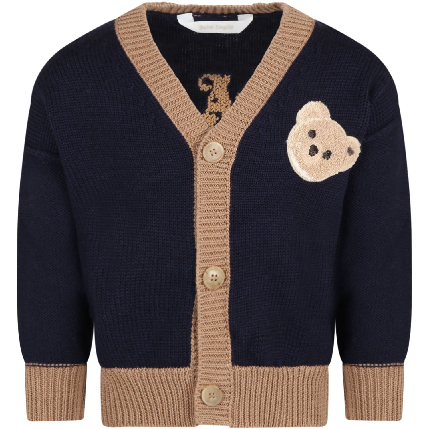 Palm Angels Cardigan Blue For Kids With Bear And Logo