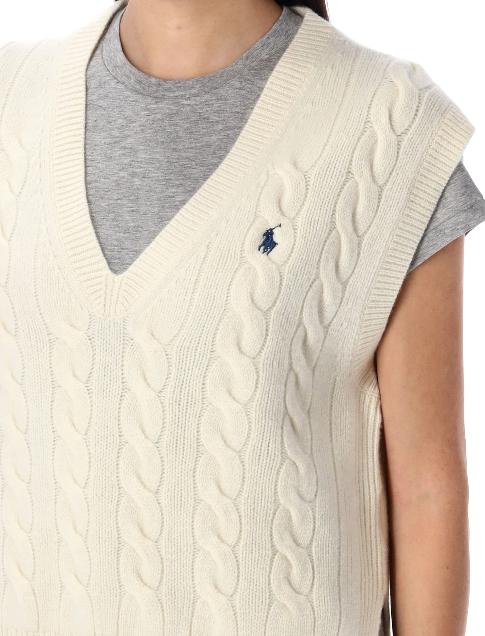 Ralph Lauren Cable Knit Sleeveless Jumper In White