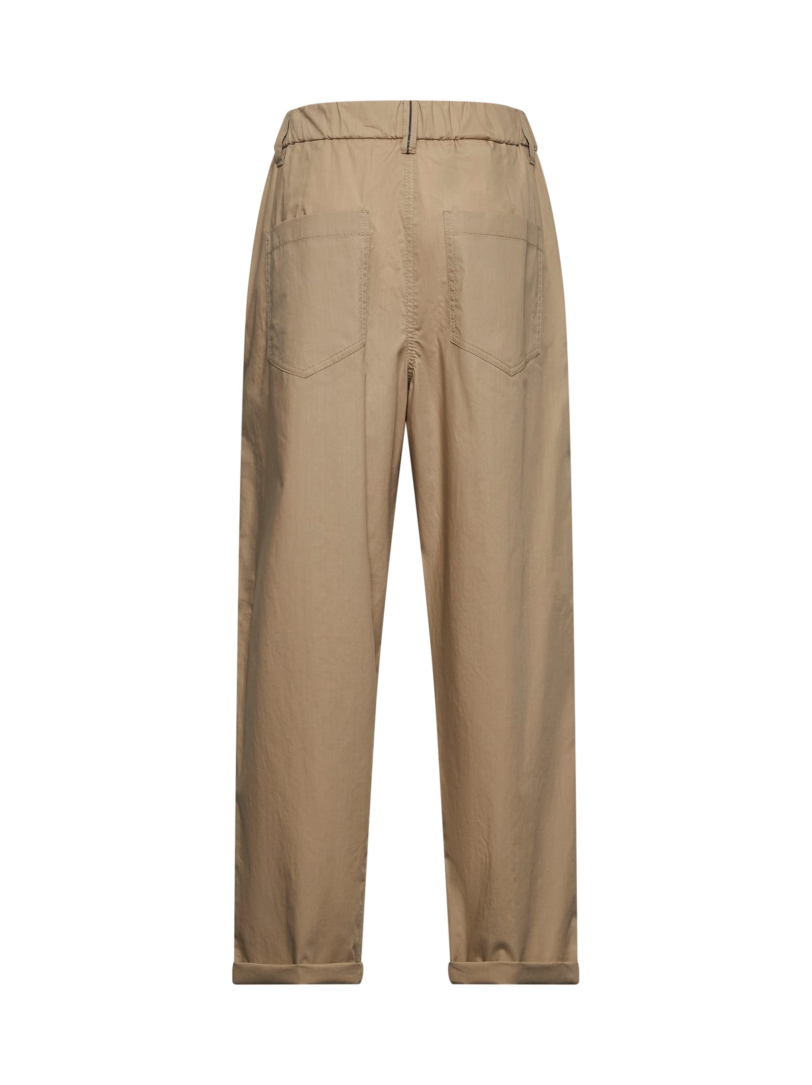 Brunello Cucinelli Women Beige Cotton Tapered Trousers In Cream Coffe