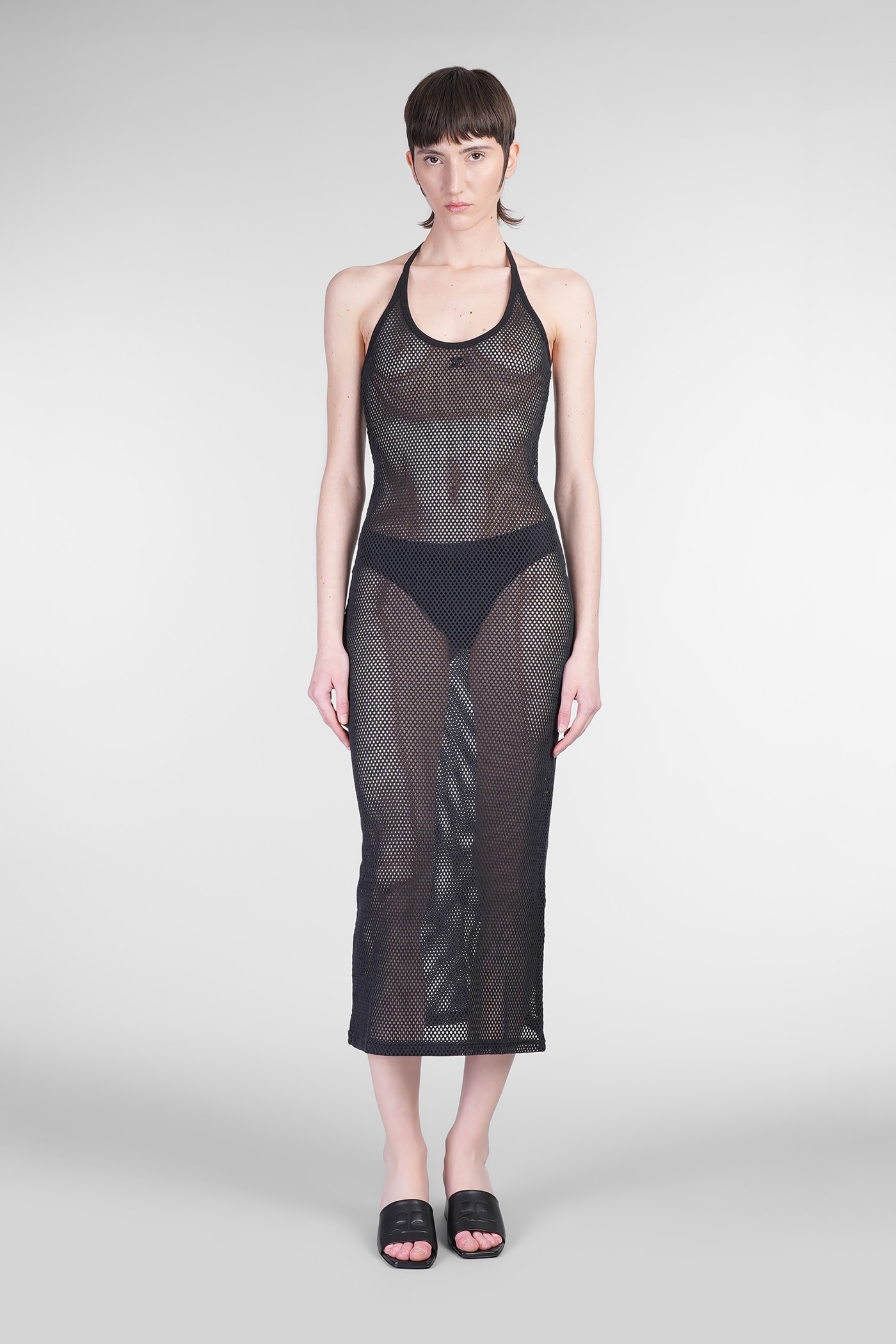 Courrèges Long Black Perforated Cotton Dress