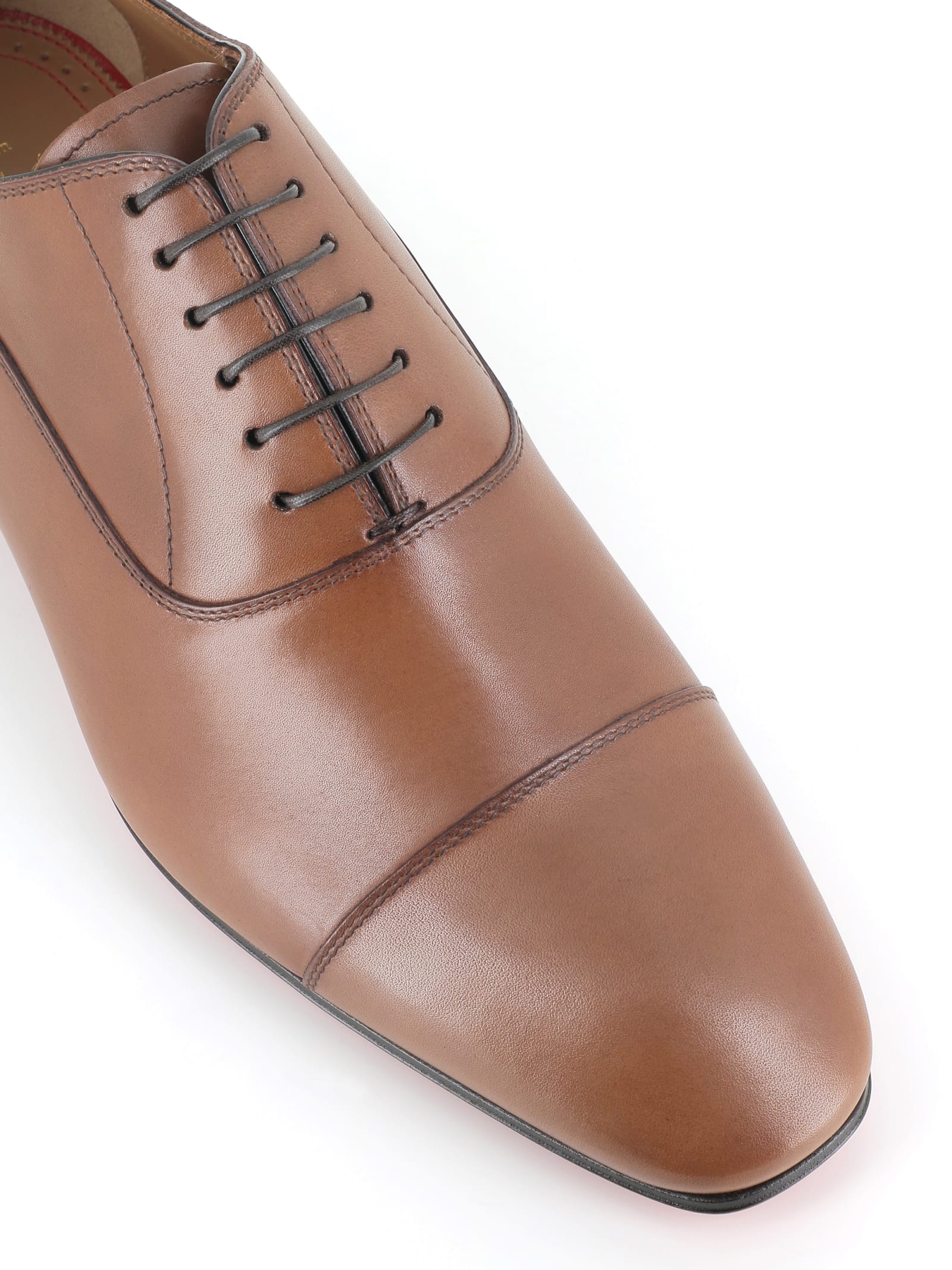 Christian Louboutin Greggo Patina Calf Leather Red Sole Oxford In Tabacco