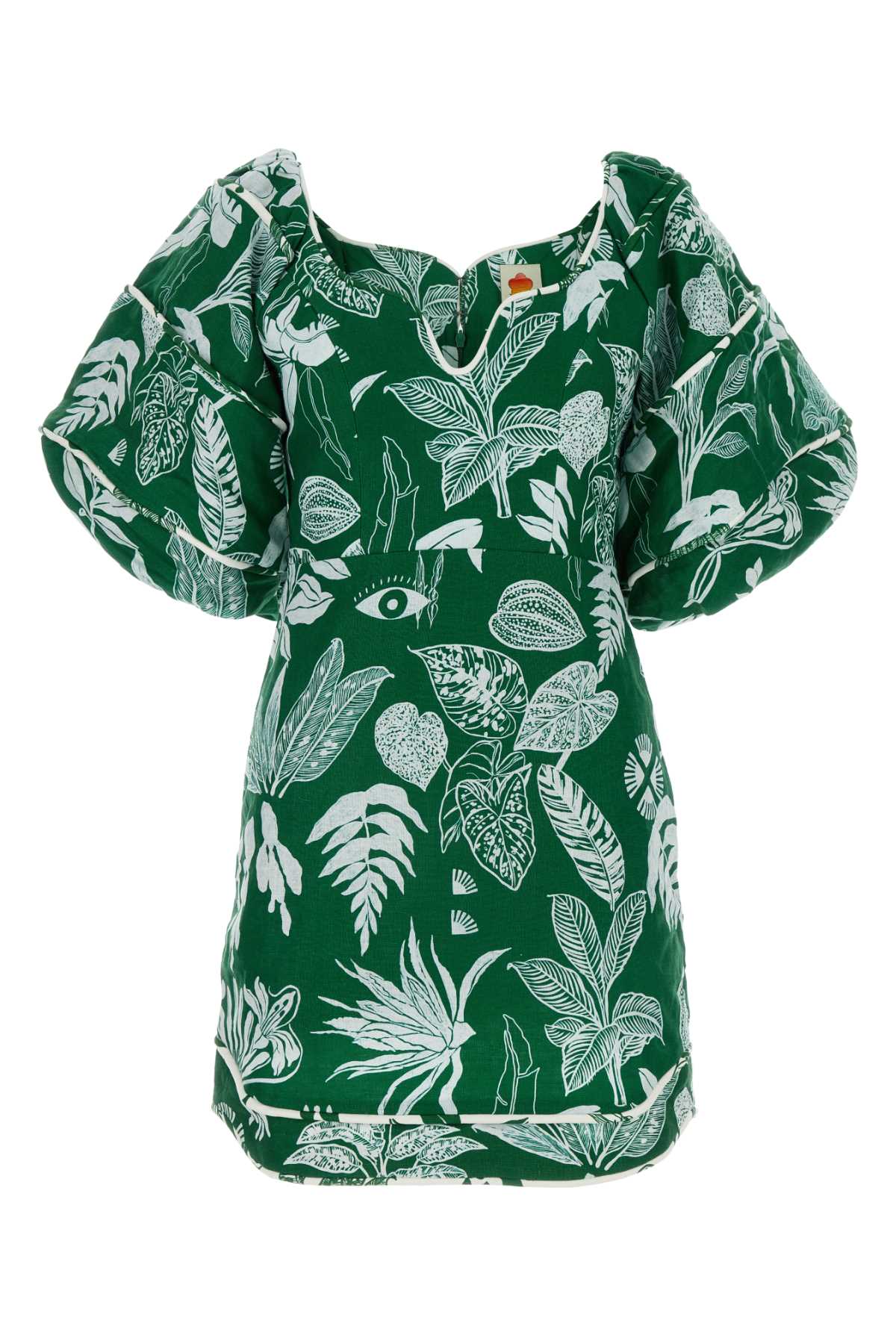 Shop Farm Rio Printed Linen Mini Dress In Forestsoulgreen