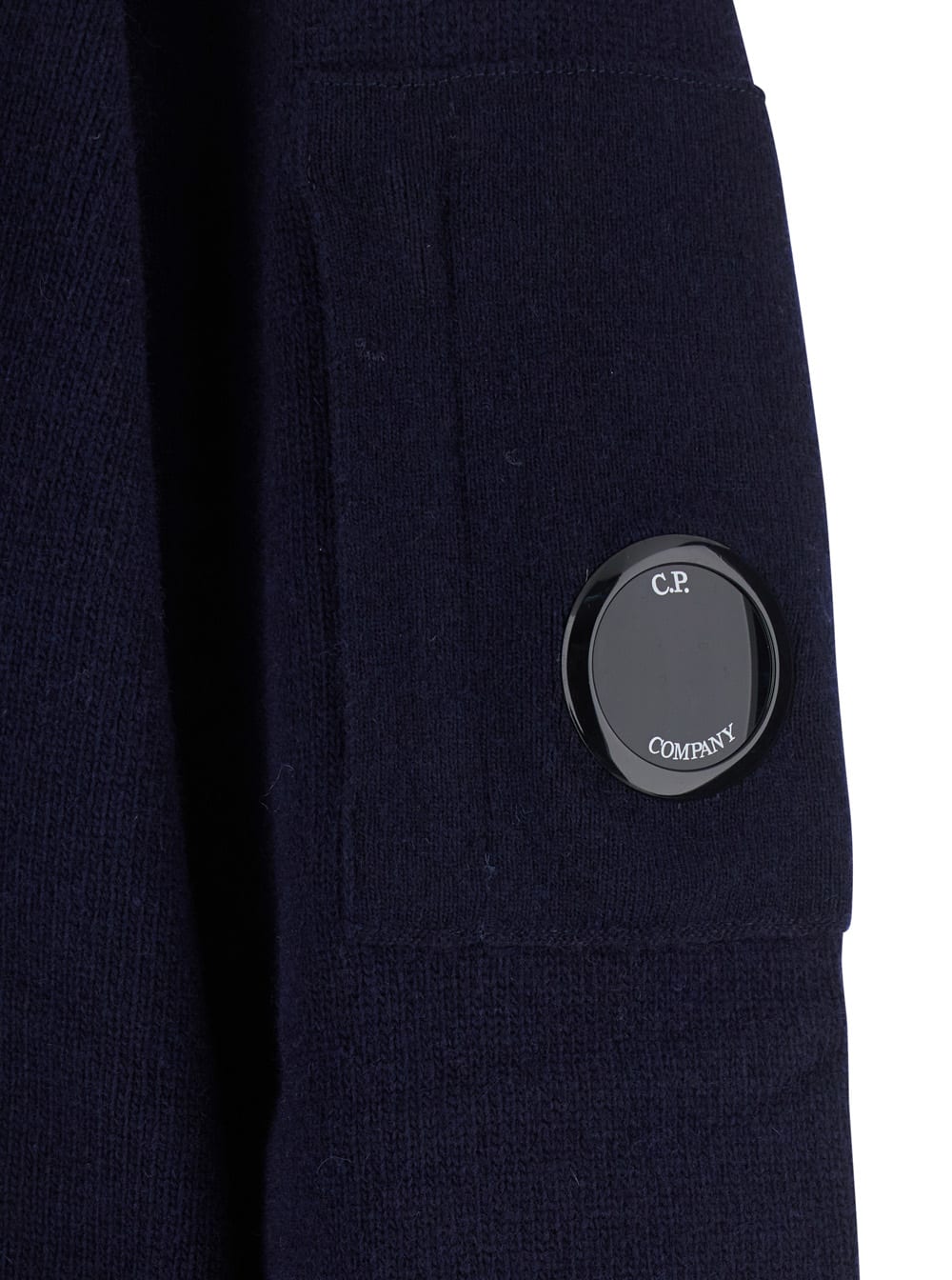 C.p. Company Blue Jacket With High Neck And Logo Plaque On The Sleeve In Wool Blend Man In Blue