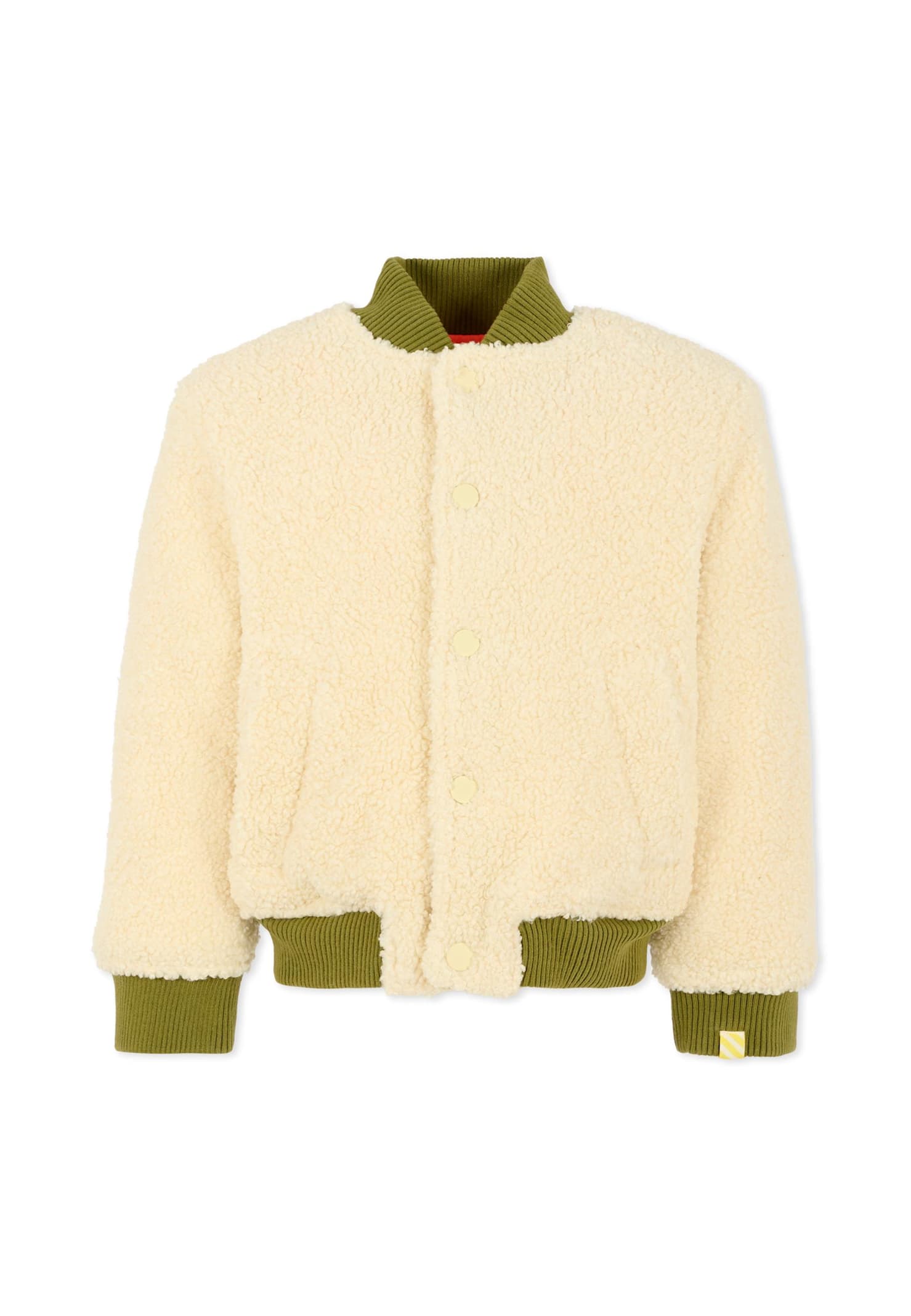 Billieblush Ivory Faux Fur Coat For Boy With Writing In Neutral
