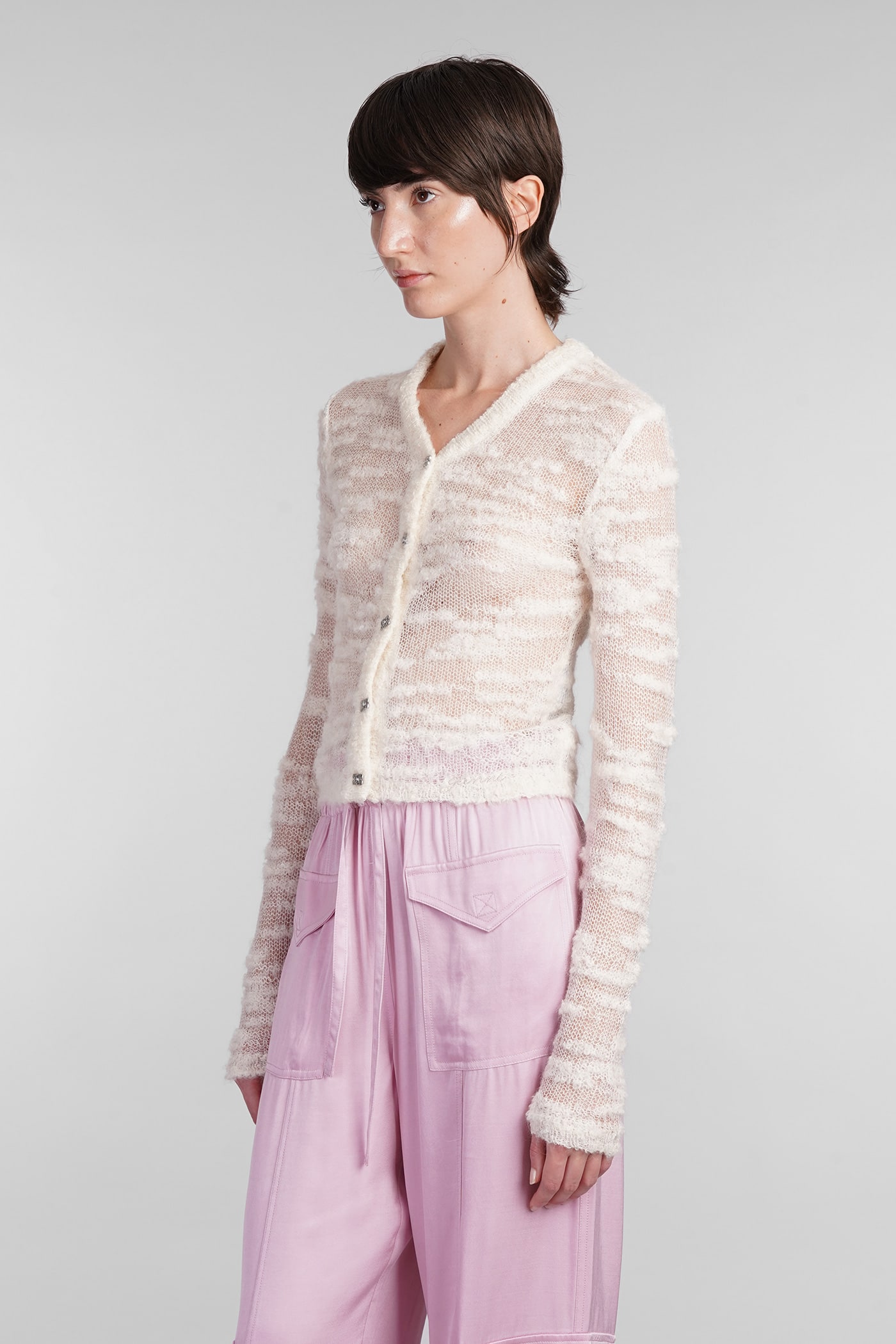 Shop Ganni Cardigan In Beige Mohair